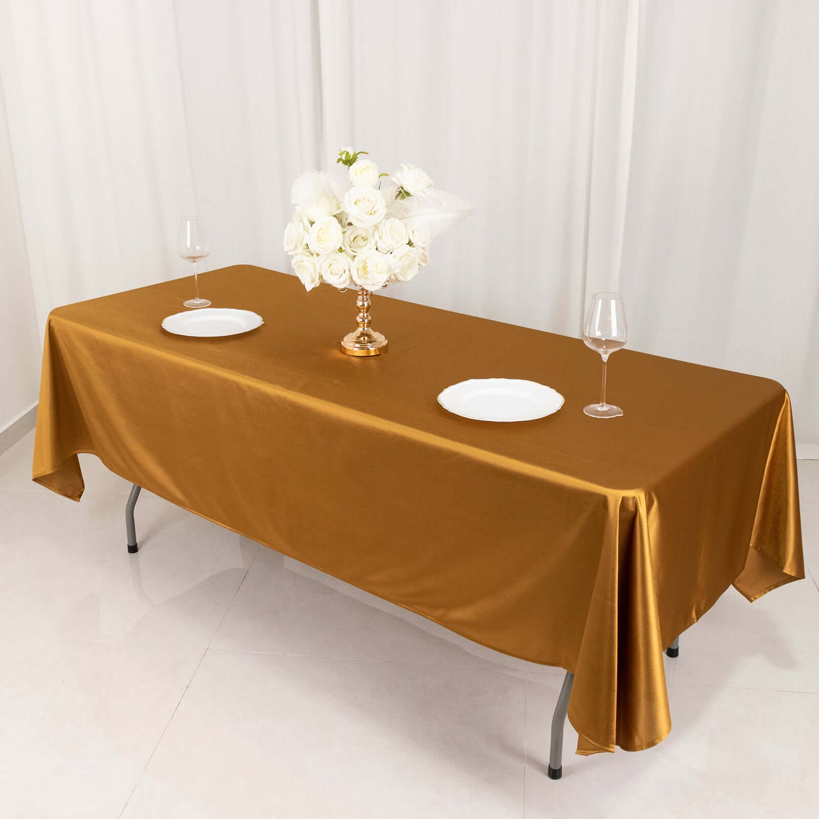 Premium Scuba Rectangular 60x102 Tablecloth Shimmering Gold - Wrinkle Free, Stain Resistant & Seamless Table Cover for Weddings and Parties