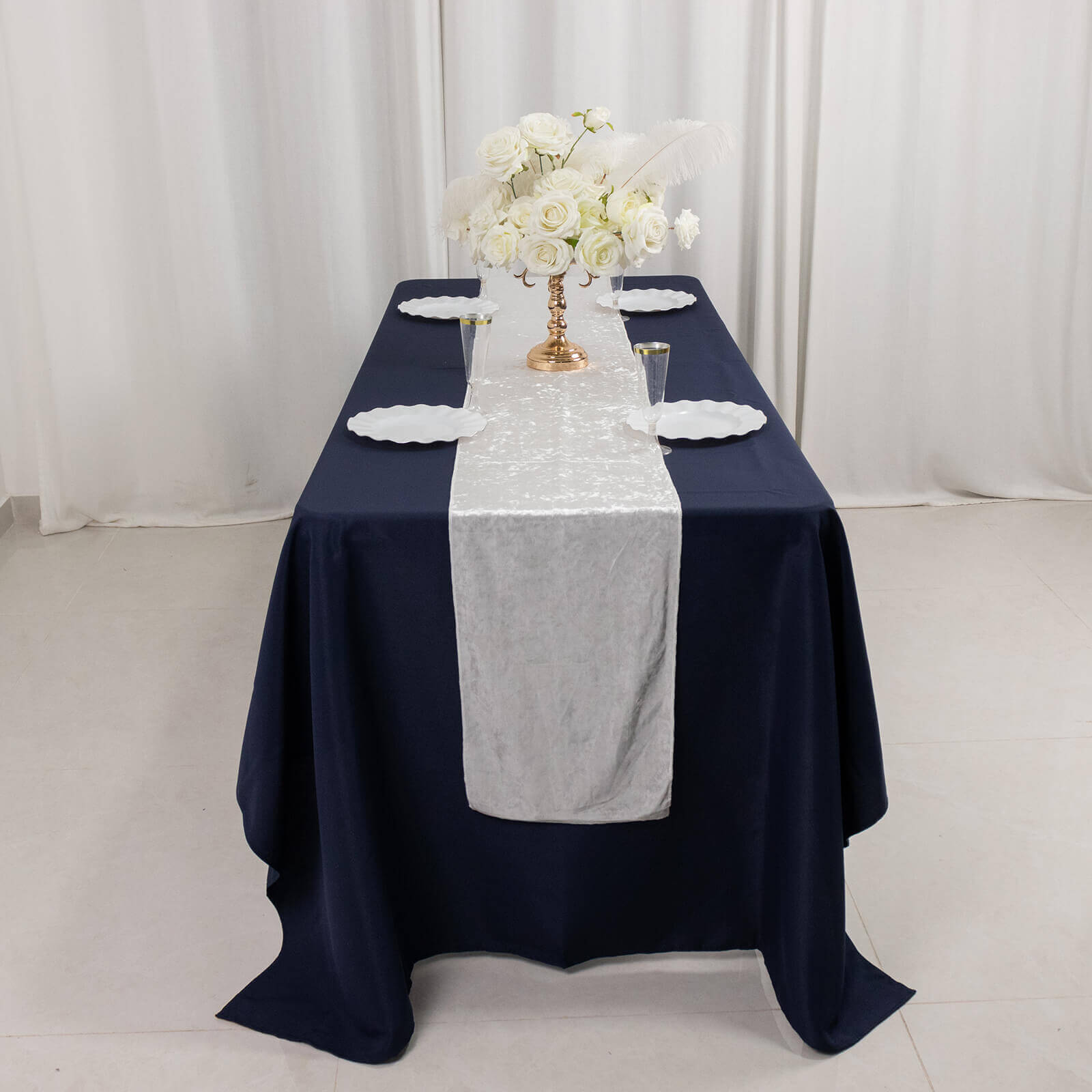 Premium Crushed Velvet 12x108 Table Runner White - Soft & Wrinkle-Resistant Table Linen for Events