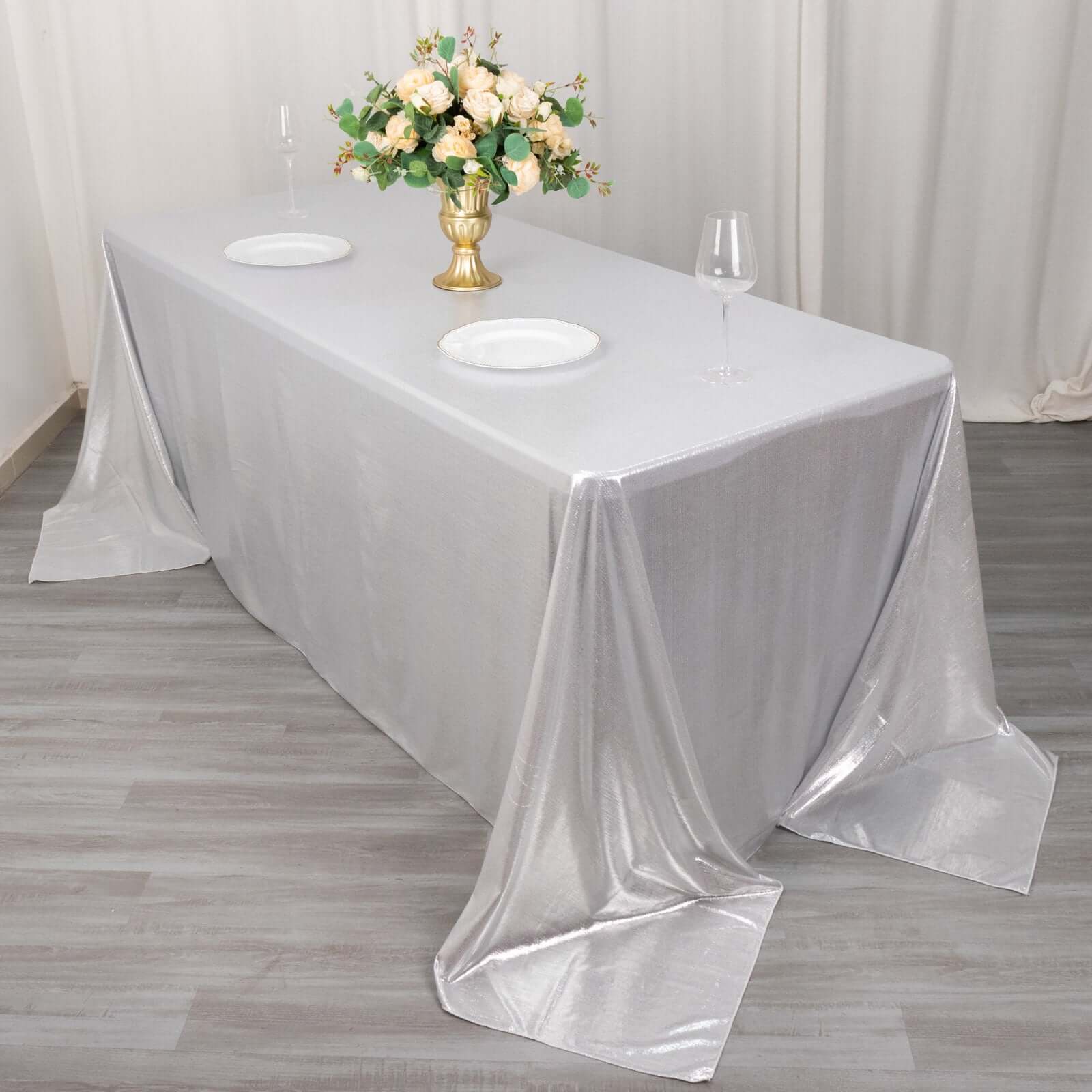 Sequin Dots Polyester 90x132 Rectangle Tablecloth Shimmering Silver - Seamless, Glittering & Wrinkle Free Table Cover