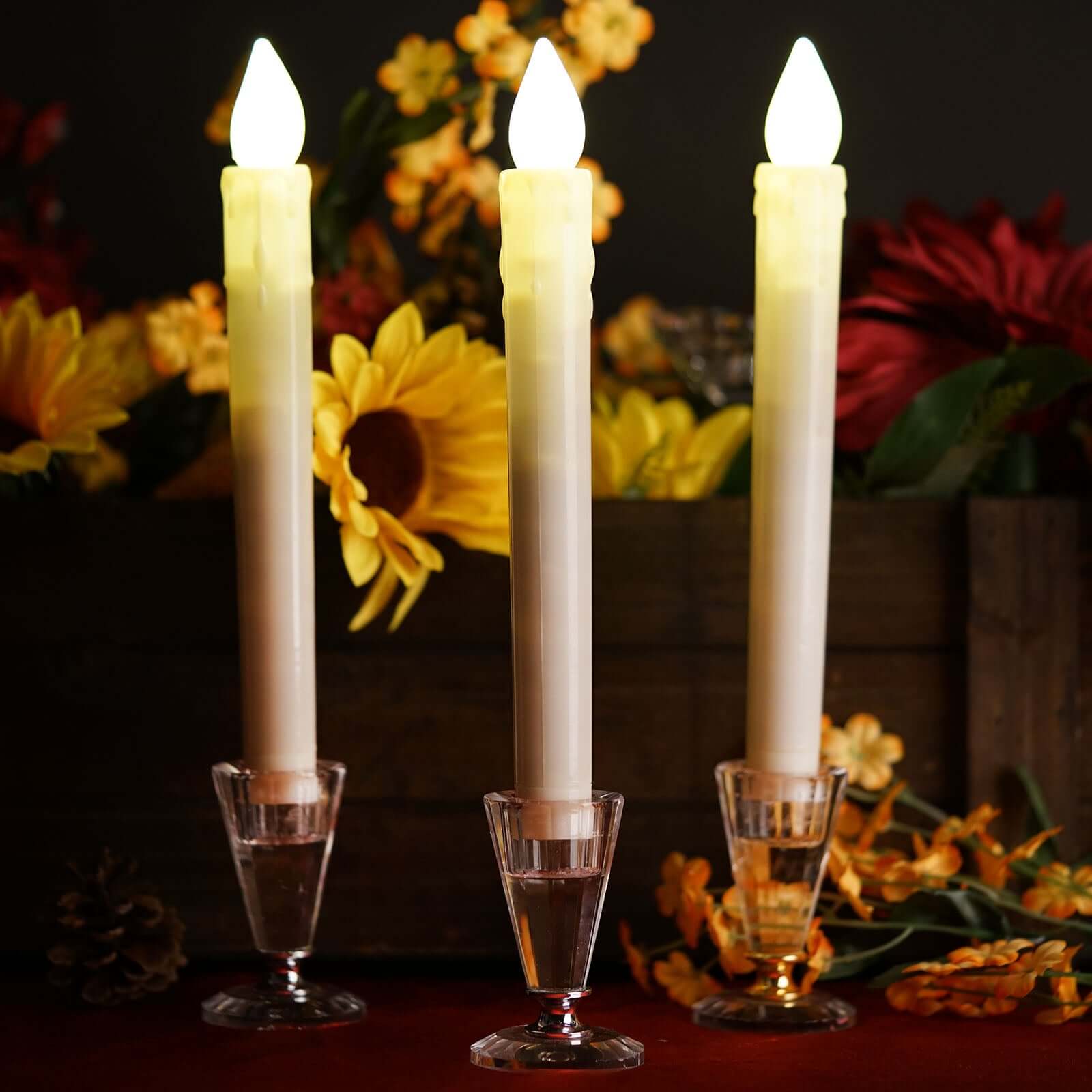 3-Pack LED Flameless Lighting Wax Drip Textured White - Battery Operated Taper Candles 9