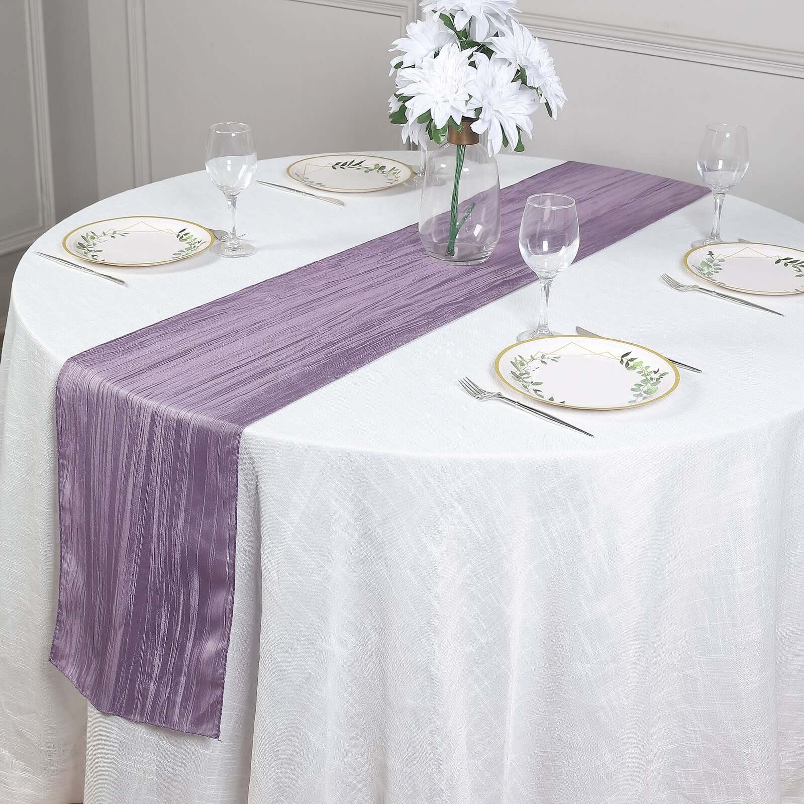 Taffeta 12x108 Table Runner Violet Amethyst - Accordion Crinkle Design