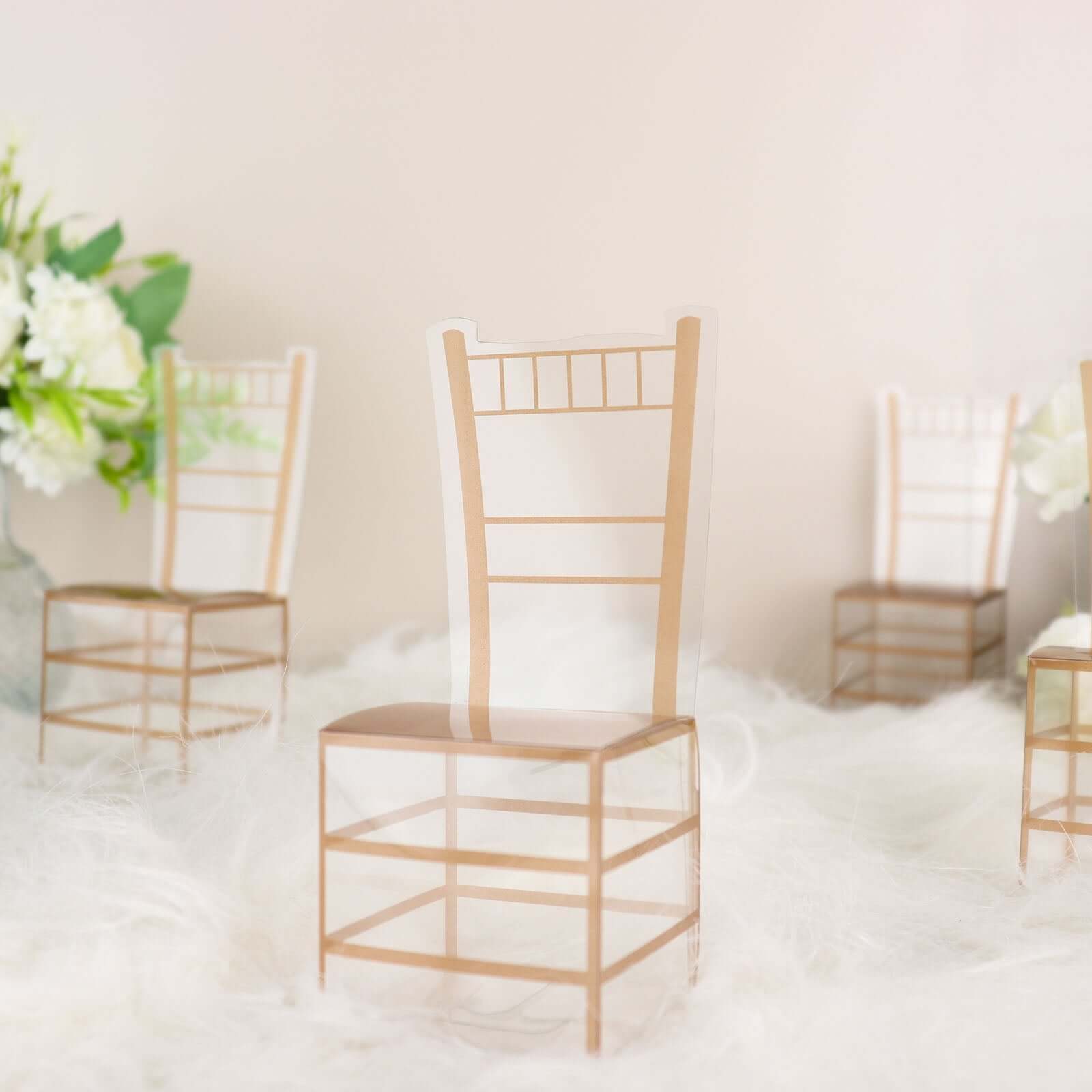 25 Pack Clear and Gold PVC Chiavari Chair-Shaped Party Favor Candy Gift Boxes - 2x5