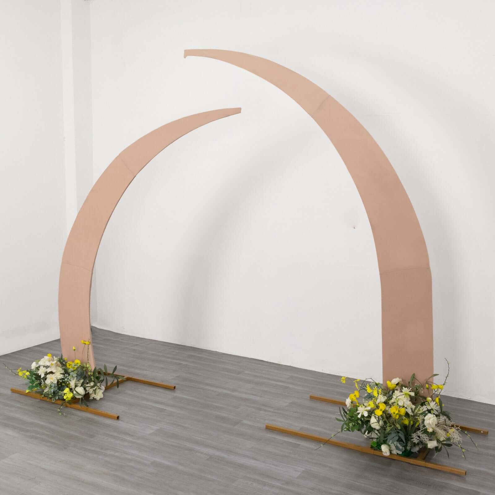 Set of 2 Nude Spandex Half Crescent Moon Backdrop Stand Covers, Custom Fitted Wedding Arch Cover for Curved Arbor Flower Balloon Frame