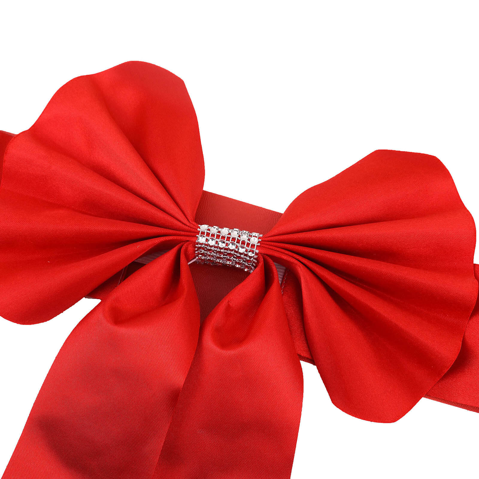 5 Pack Satin Faux Leather Chair Sashes Red - Durable Double Sided Pre-tied Bow Tie Chair Bands with Diamond Rhinestone Buckles