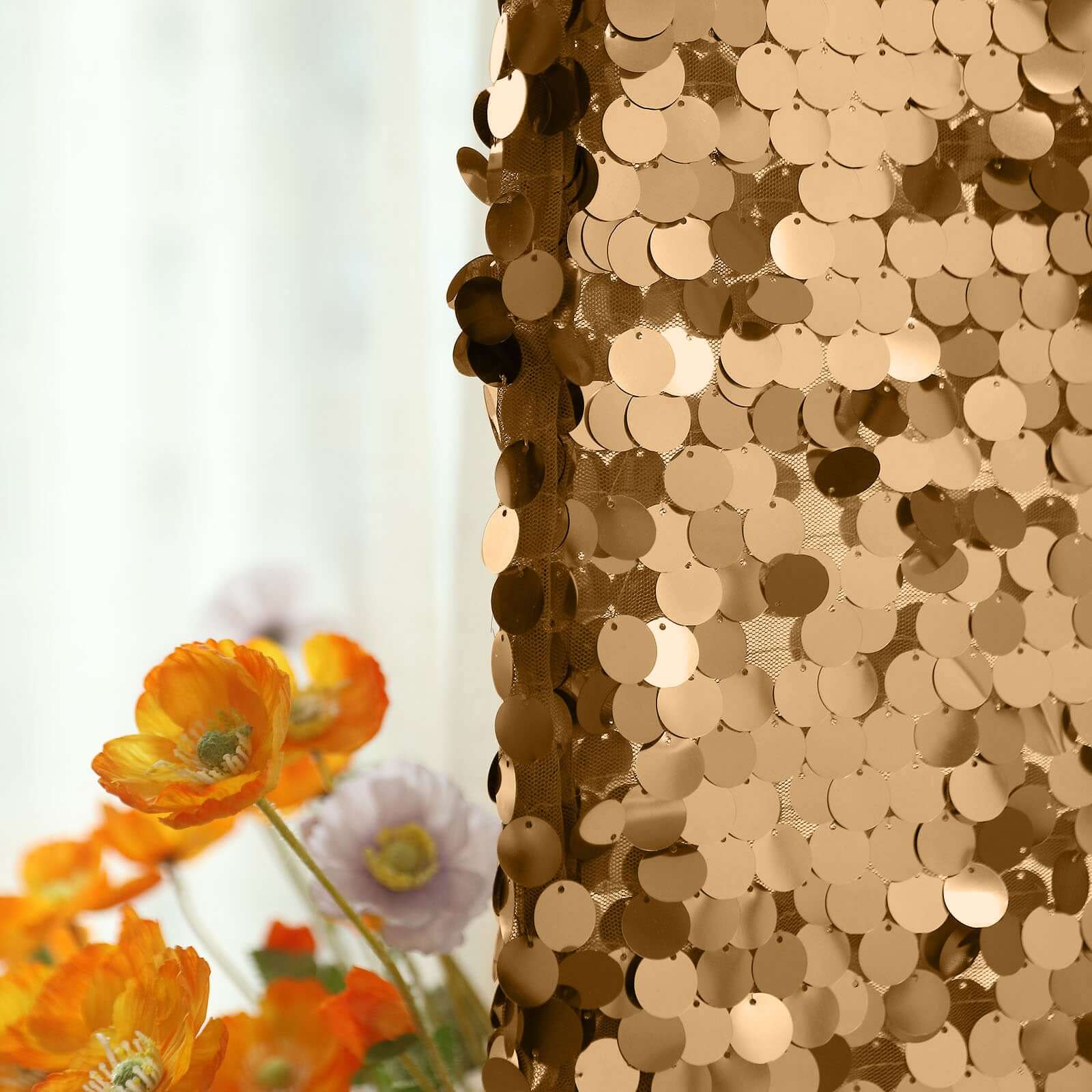 7ft Sparkly Gold Double Sided Big Payette Sequin Chiara Backdrop Stand Cover For Fitted Round Top Wedding Arch