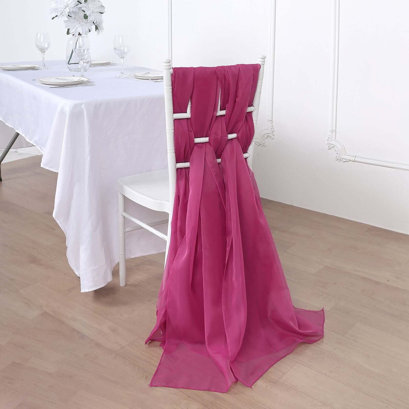 5 Pack Premium Chiffon Chair Sashes Fuchsia - Soft & Lightweight Designer Chair Bows 22x78