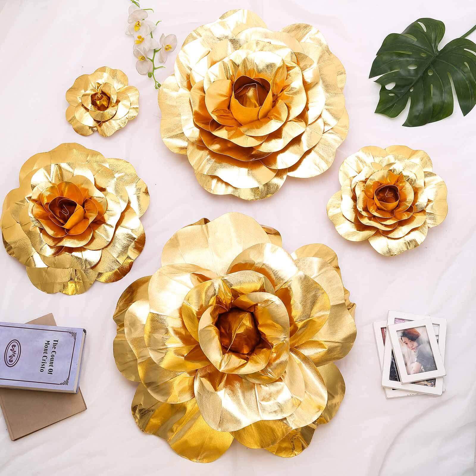 4 Pack 12 Large Metallic Gold Real Touch Artificial Foam DIY Craft Roses