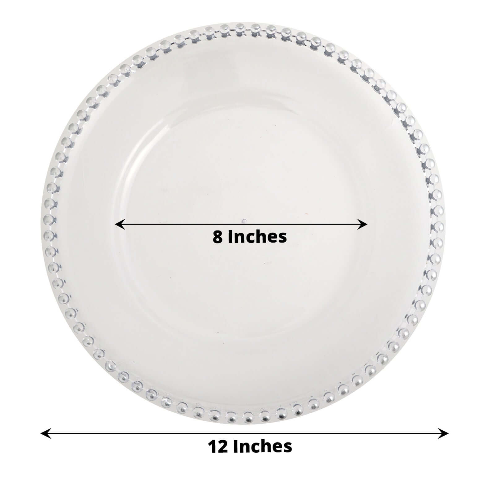 6-Pack Acrylic Round Charger Plates 13 in Clear with Silver Beaded Rim, Decorative Dinner Party Serving Plates