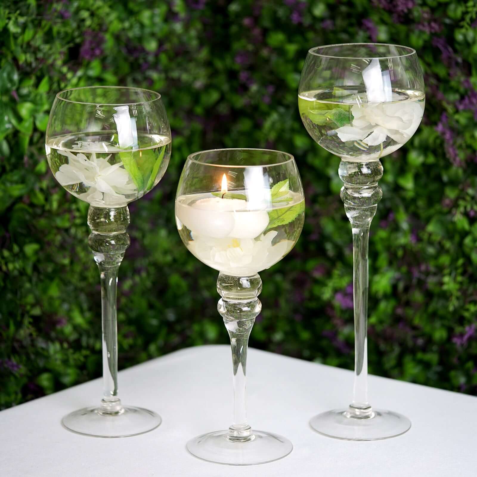 Set of 3 Glass Globe Vases Long Stem Clear - Stylish Candle Holder Floral Centerpieces 12, 14, 16