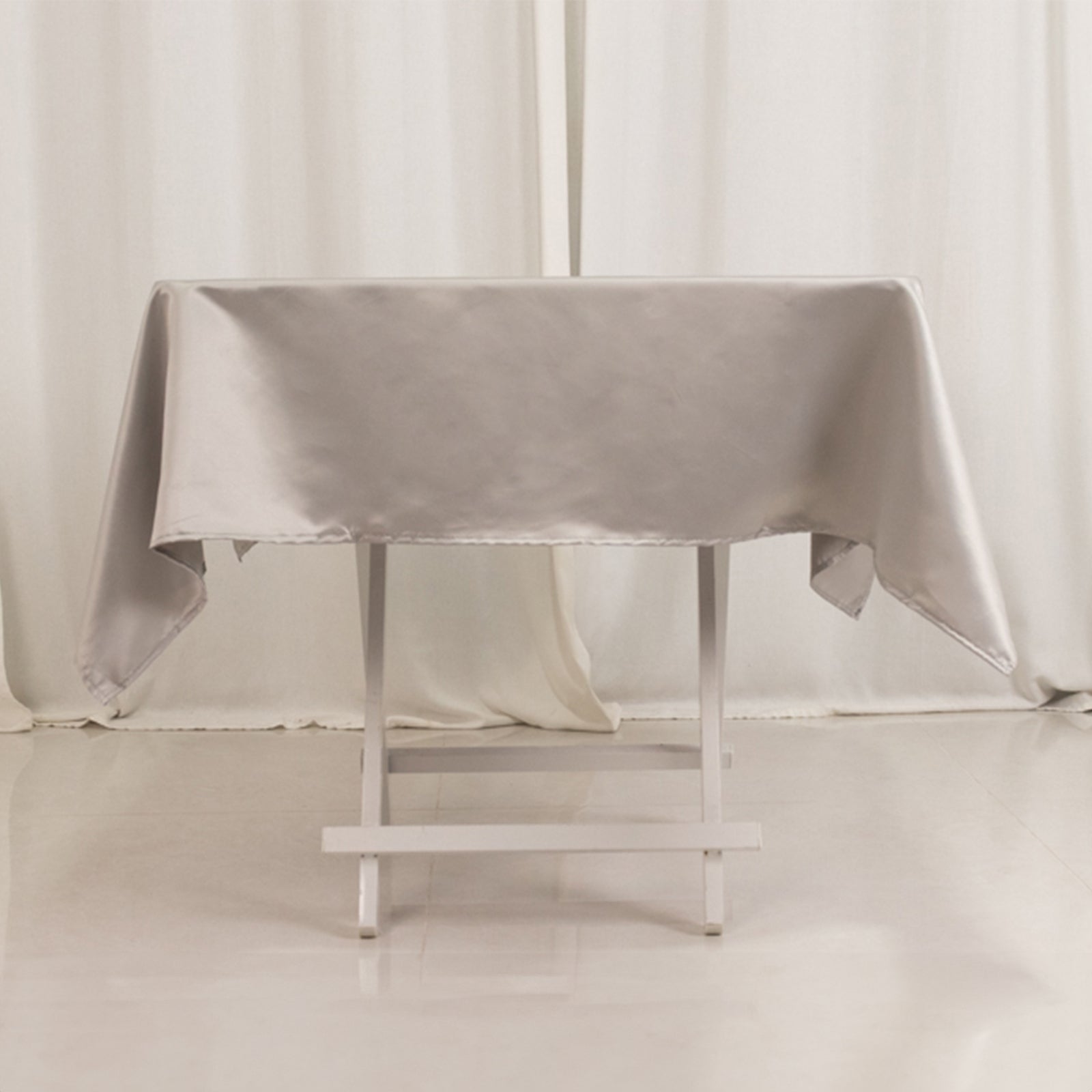 Lamour Satin 54x54 Square Tablecloth Silver - Durable & Silk-Like Table Cover