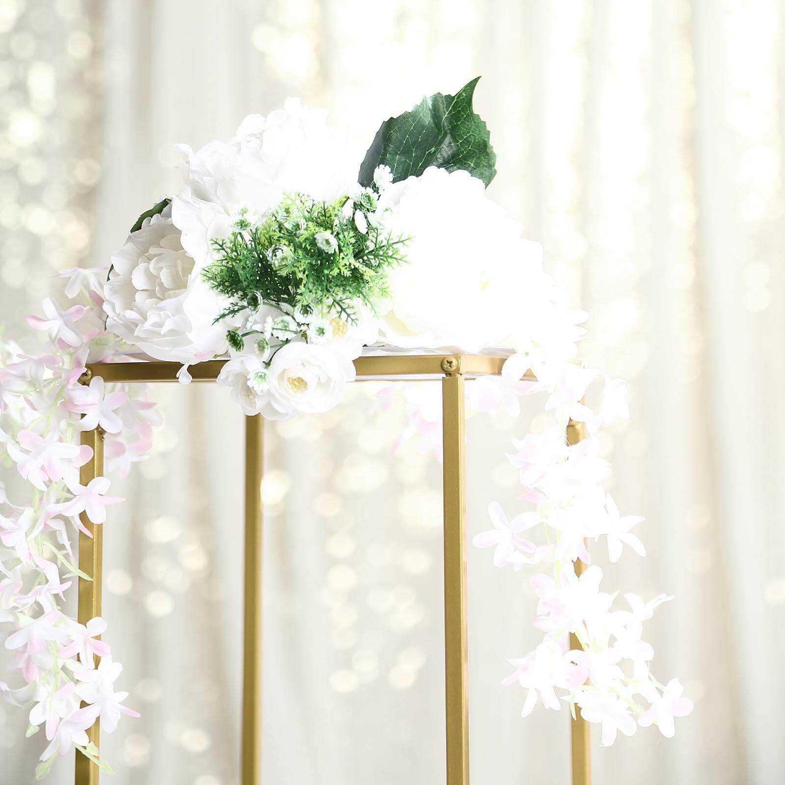 2-Pack Wedding Flower Stand Gold Metal Geometric Column Frame Rectangular - Versatile Floral Pedestal for Sophisticated Arrangements 16