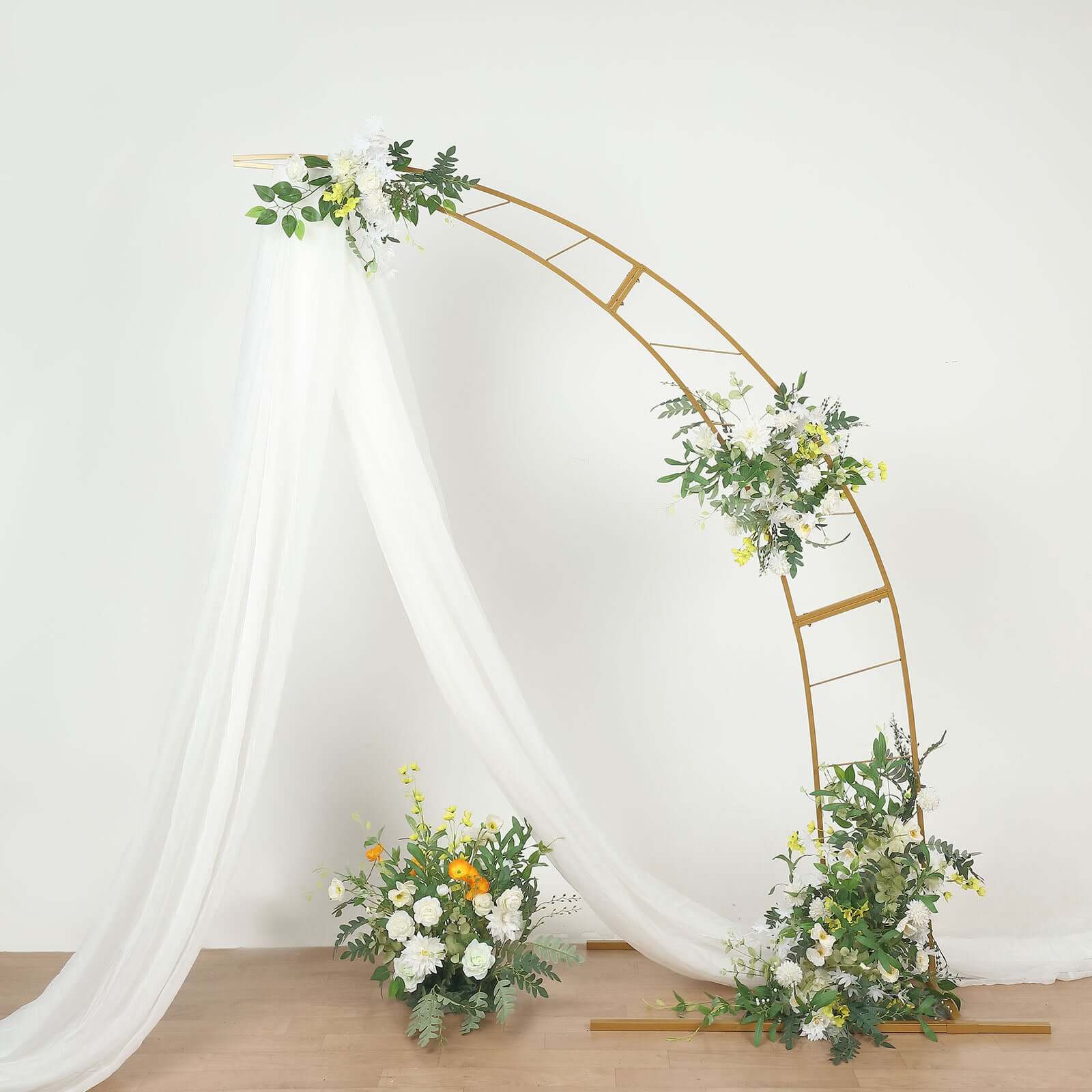 8ft Gold Metal Half Crescent Moon Wedding Arbor Frame, Curved Design Arch Flower Balloon Stand