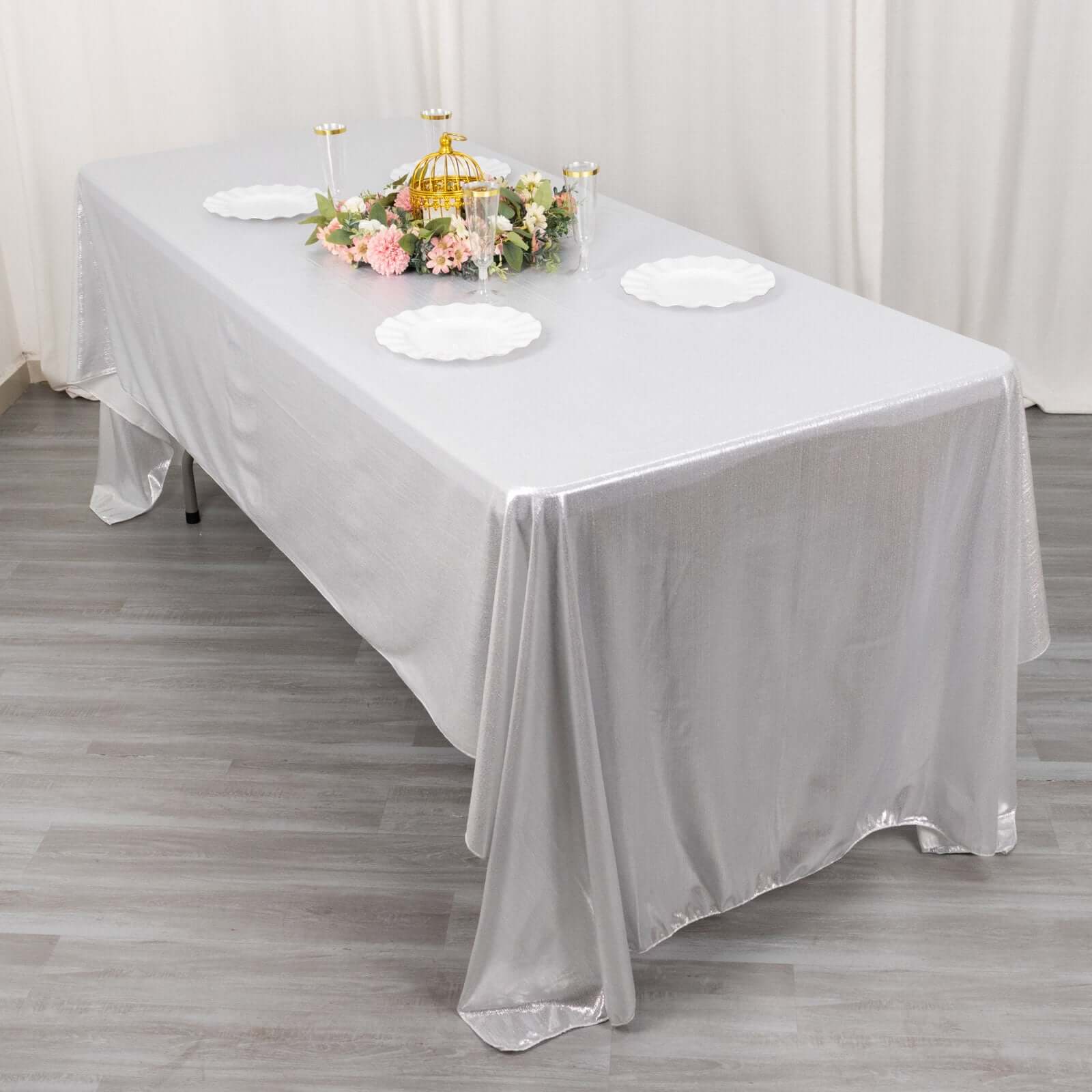 Sequin Dots Polyester 60x126 Rectangle Tablecloth Shimmering Silver - Wrinkle Free & Sparkling Table Cover