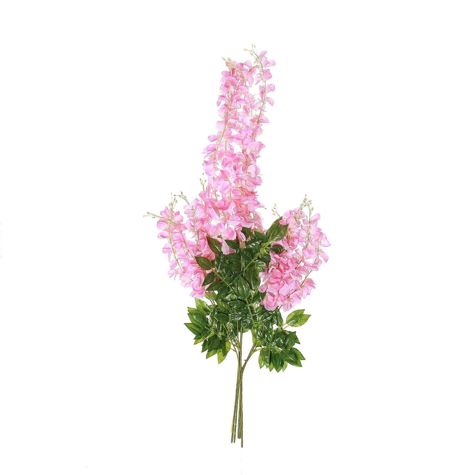 5 Pack 44 Silk Hanging Wisteria Flower Garland Vines in Pink, 3 Strands in 1 Bush