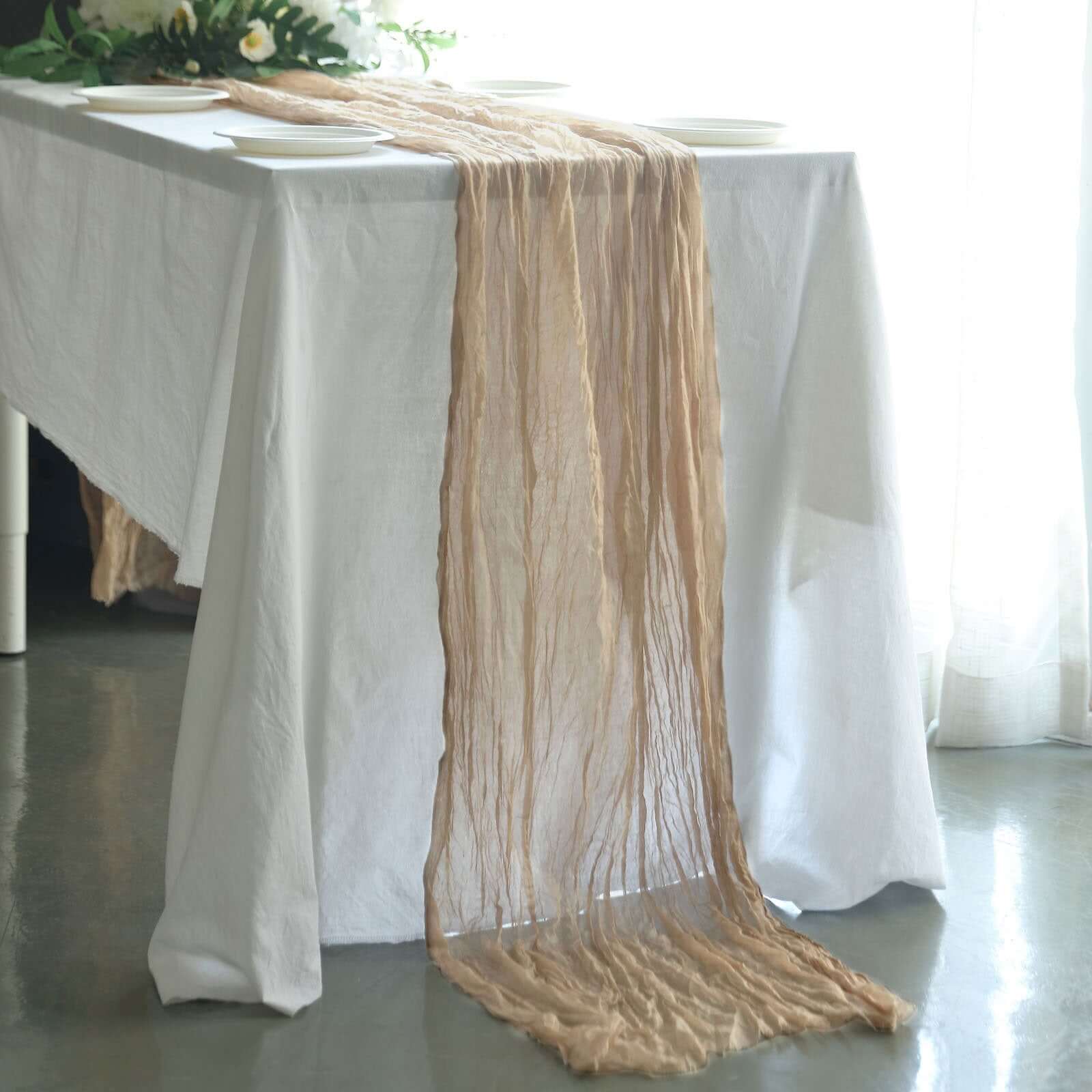 Gauze Cheesecloth 10ft Table Runner Beige - Rustic Boho Style