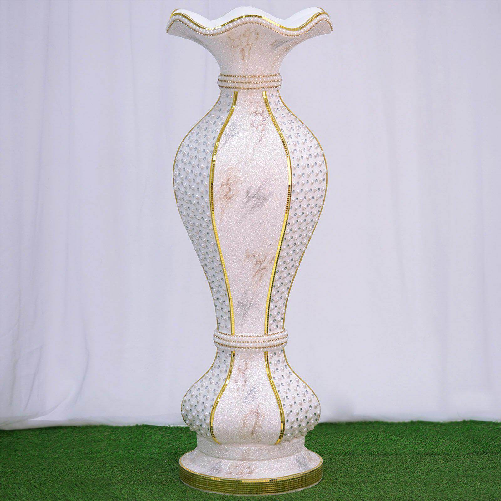 40 Shimmering Gold Glittered Marble Design Flower Pot Vase With Pearls and Mirror Mosaic Embellishment