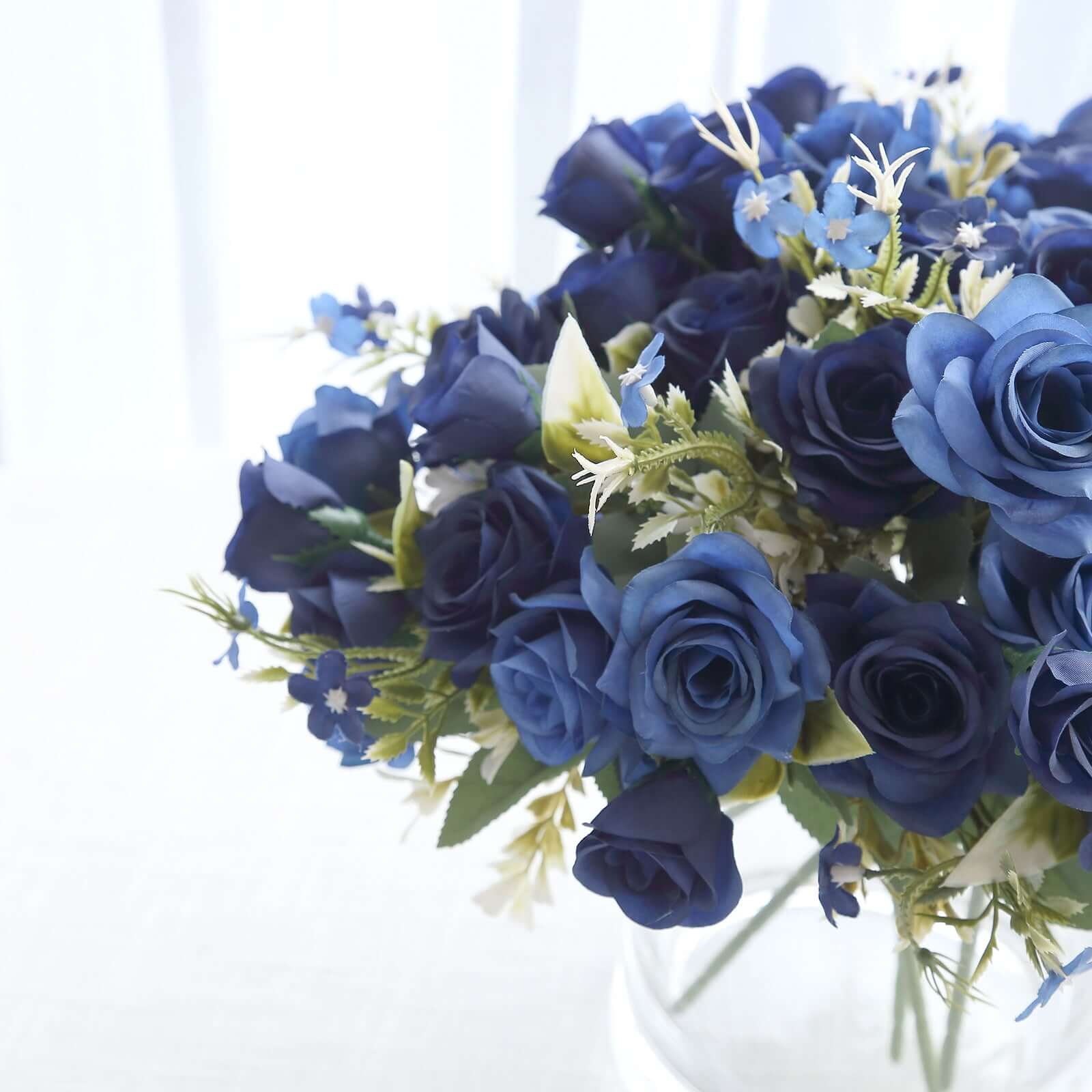 4 Bushes 12 Navy Blue Real Touch Artificial Silk Rose Flower Bouquet, Faux Bridal Flowers