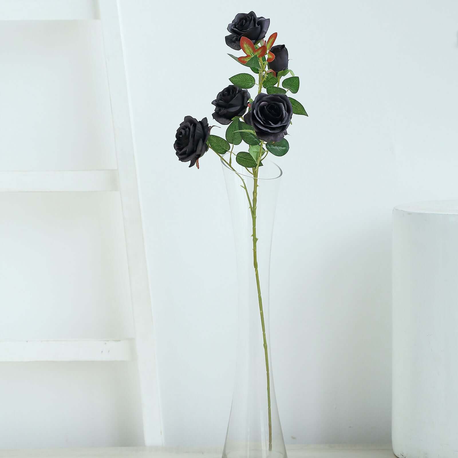 2 Bouquets 33 Tall Black Artificial Silk Rose Flower Bush Stems