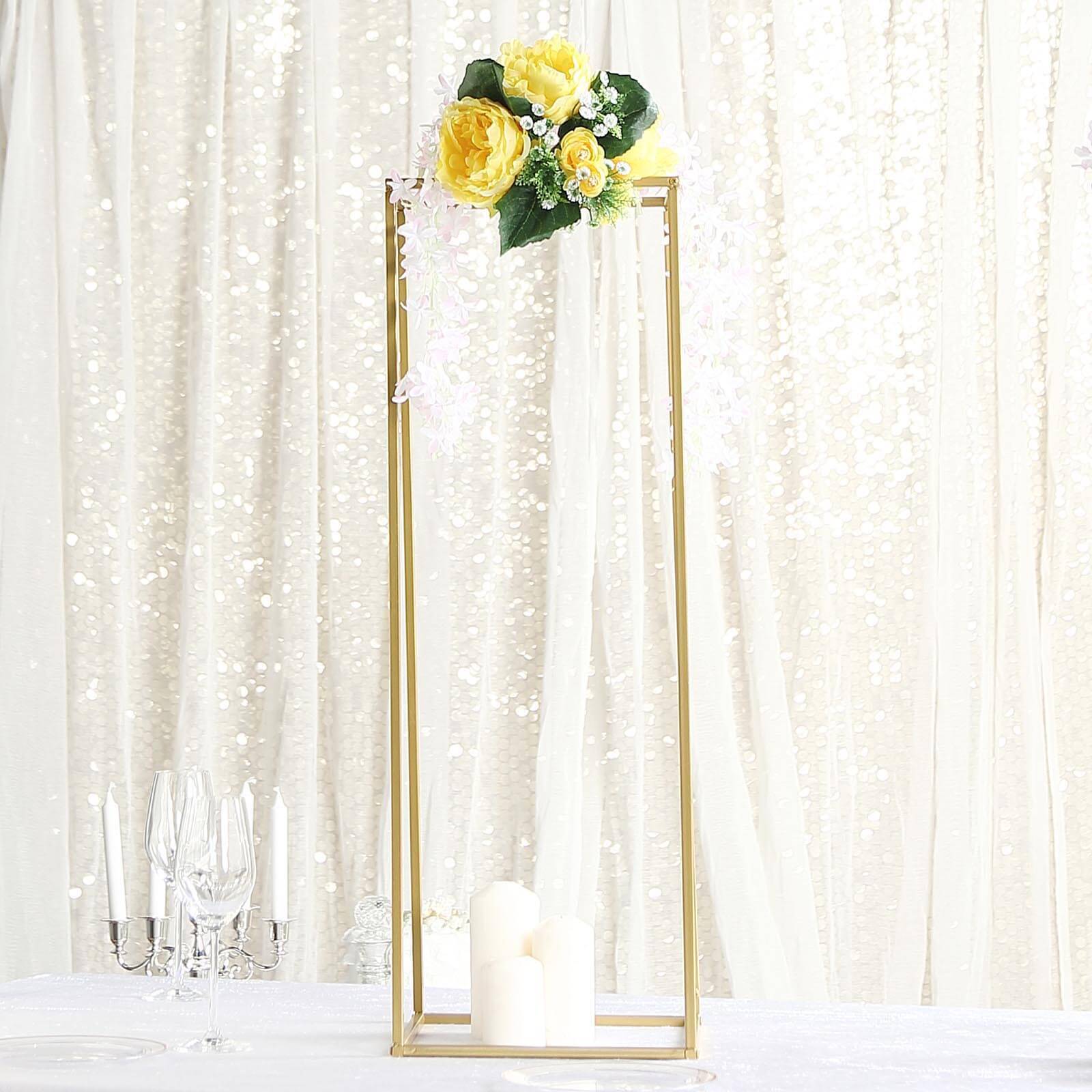 2-Pack Wedding Flower Stand Gold Metal Geometric Column Frame Rectangular - Versatile Floral Pedestal for Sophisticated Arrangements 32