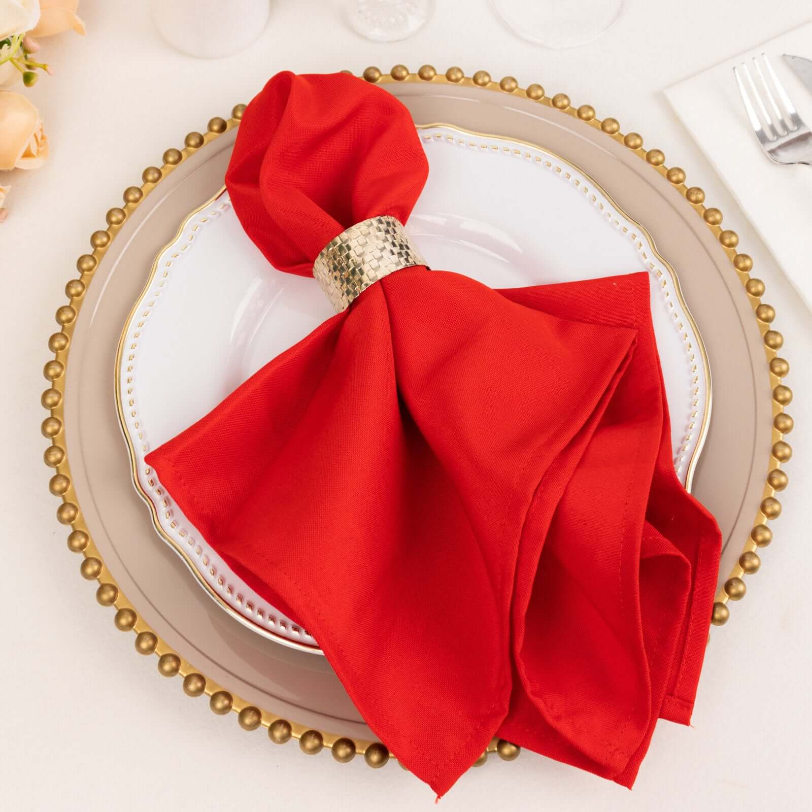 5 Pack Premium Polyester 20x20 Napkins Red - Wrinkle-Resistant & Durable Dinner Napkins