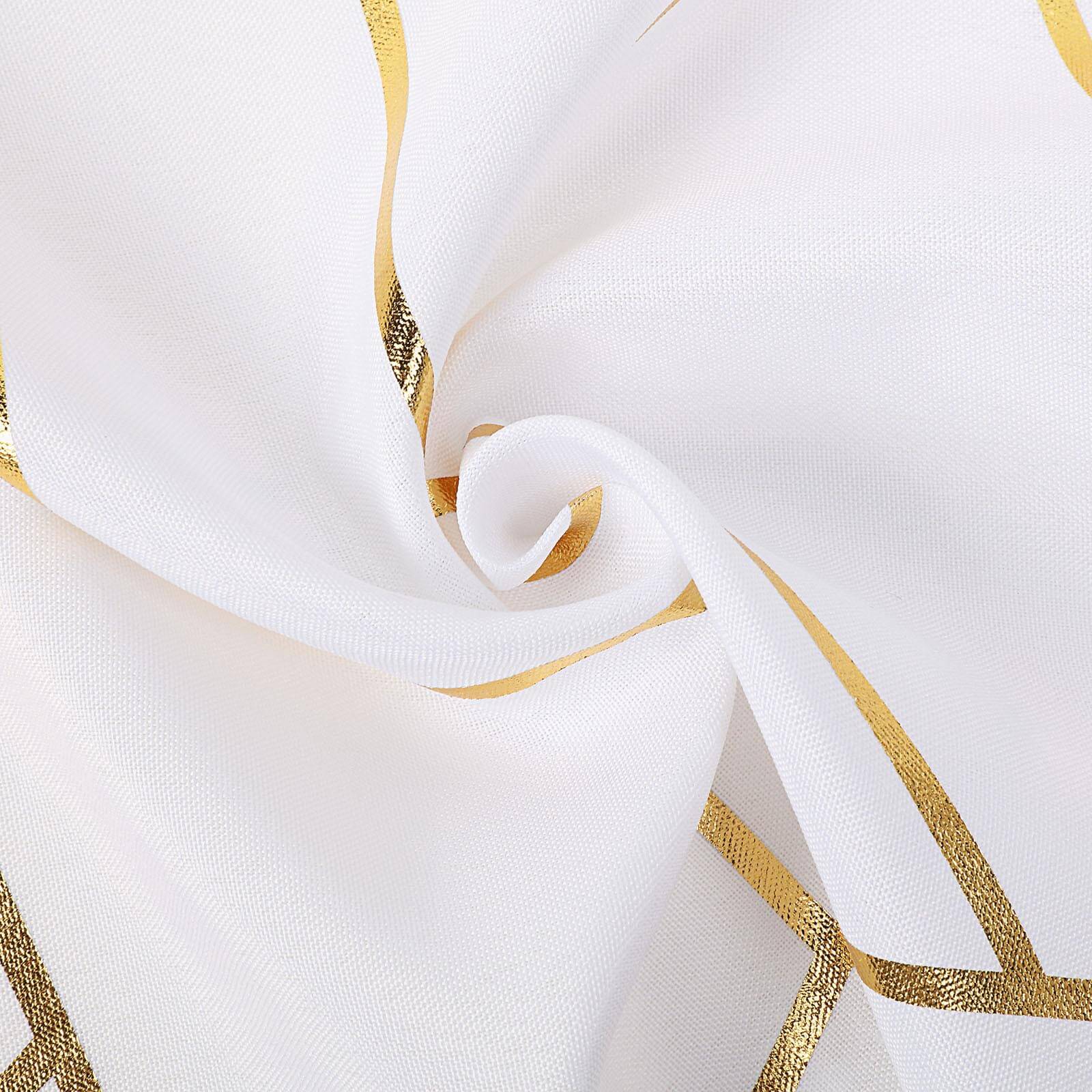 Polyester 9ft Table Runner White with Gold Foil Geometric Pattern - Modern & Stylish Table Decor