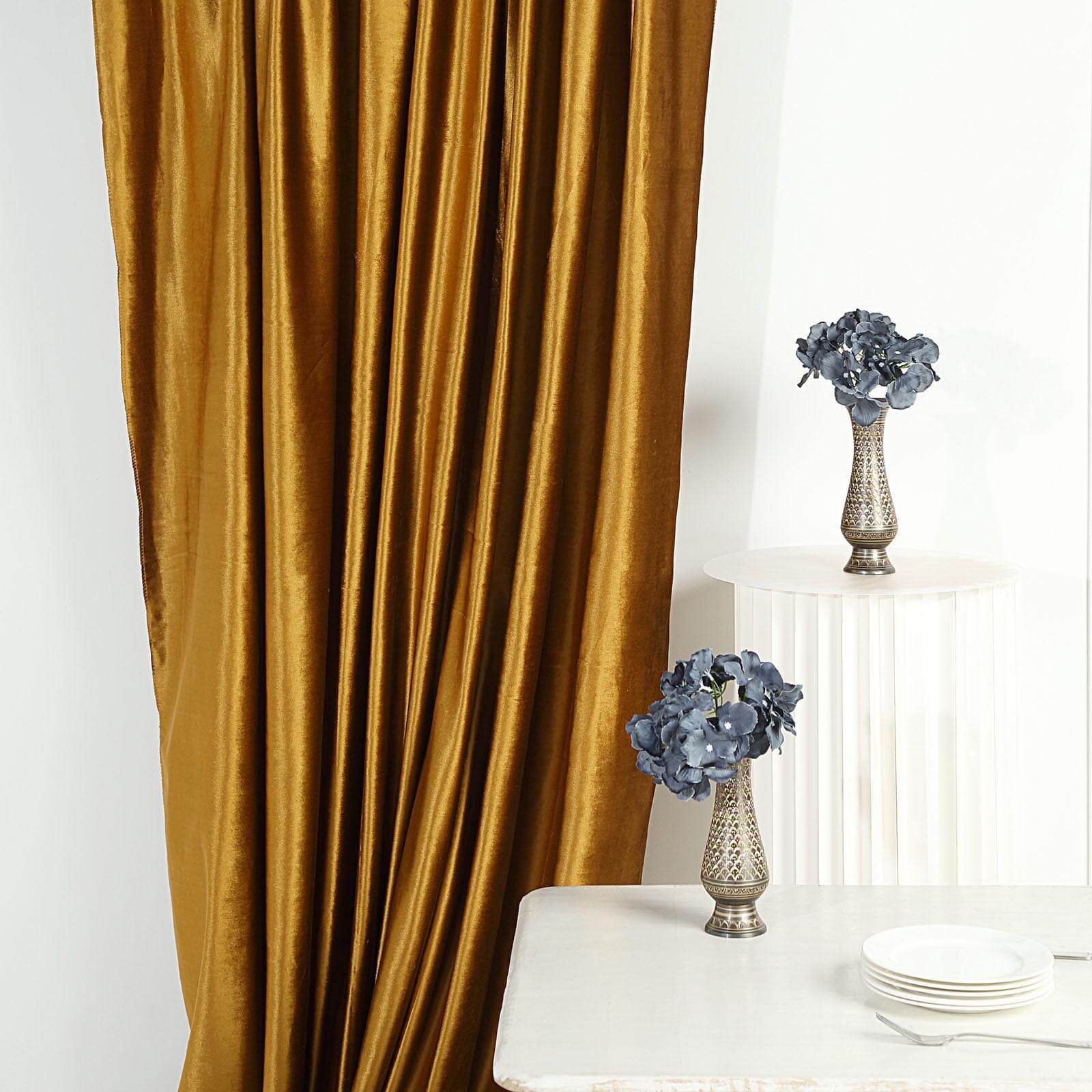 8ftx8ft Gold Premium Smooth Velvet Event Curtain Drapes, Privacy Backdrop Event Panel with Rod Pocket