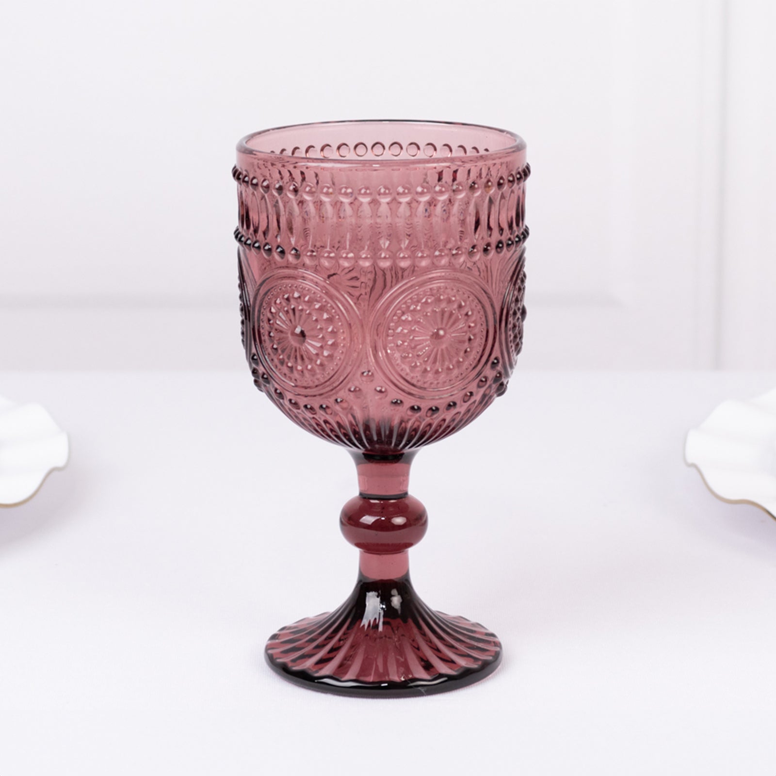 6-Pack Wine Glasses Dusty Rose Vintage Embossed Design with Textured Floral Pattern - Short Stemmed Glasses for Drinks & Cocktails 12oz