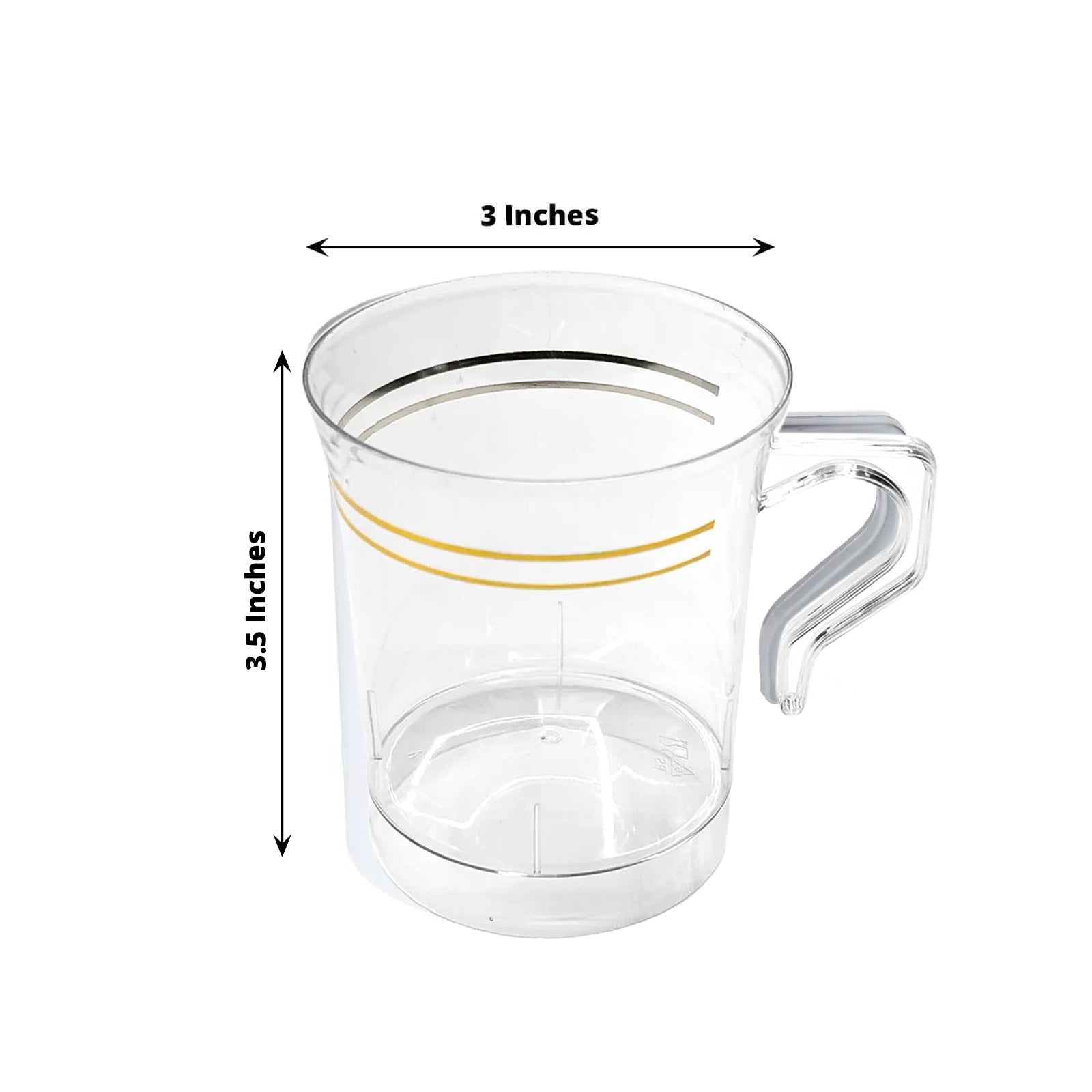 8-Pack Plastic Coffee Mugs Clear with Gold Stripes - Sturdy Disposable Cups for Coffee and Tea 8oz 3.5