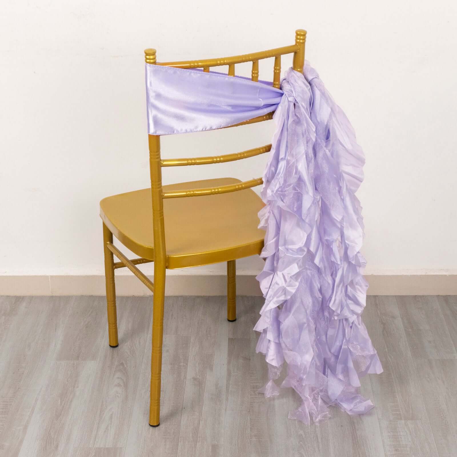 5 Pack Chiffon Satin Chair Sashes Lavender Lilac - Easy to Install Ruffled Curly Willow