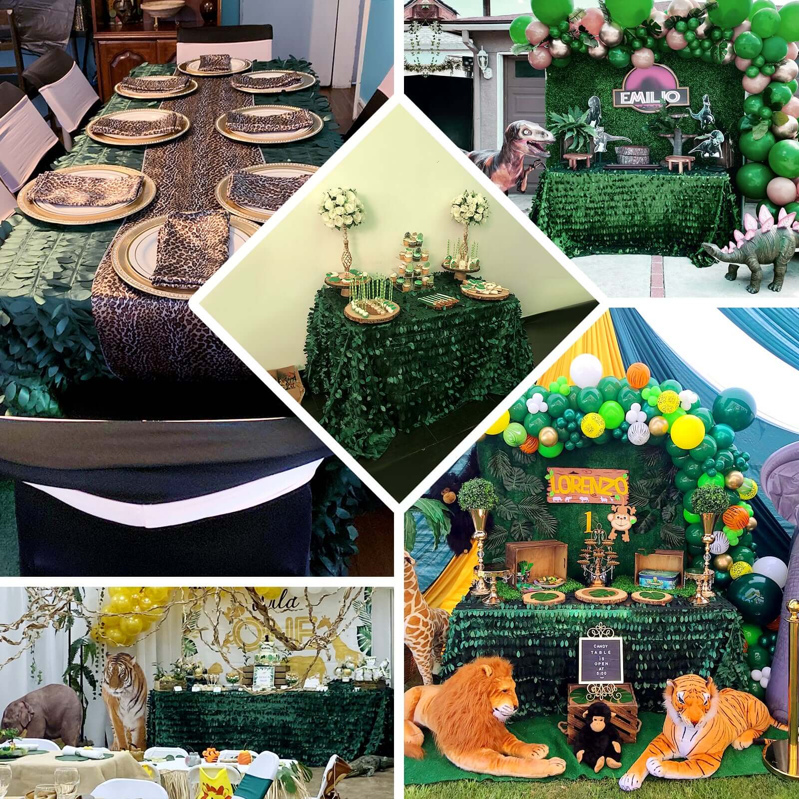 Taffeta 90x156 Rectangle Tablecloth Green | 3D Leaf Petal Design Seamless Table Cover