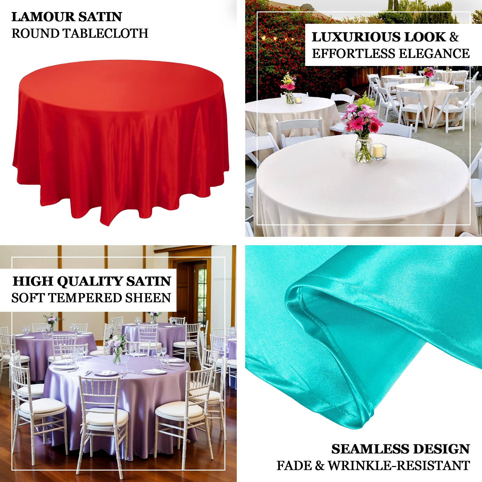 Lamour Satin 120 Round Tablecloth Gold - Seamless Table Cover with Soft Tempered Sheen for Upscale Gatherings