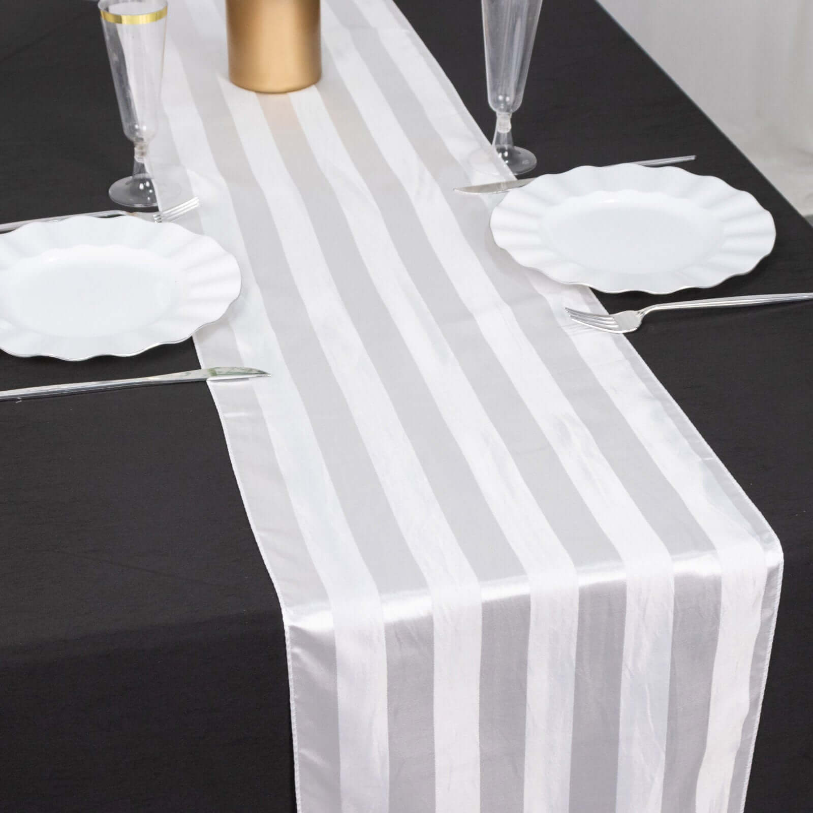 Satin 12x108 Table Runner White - Stripe Classic Wedding & Event Table Decor