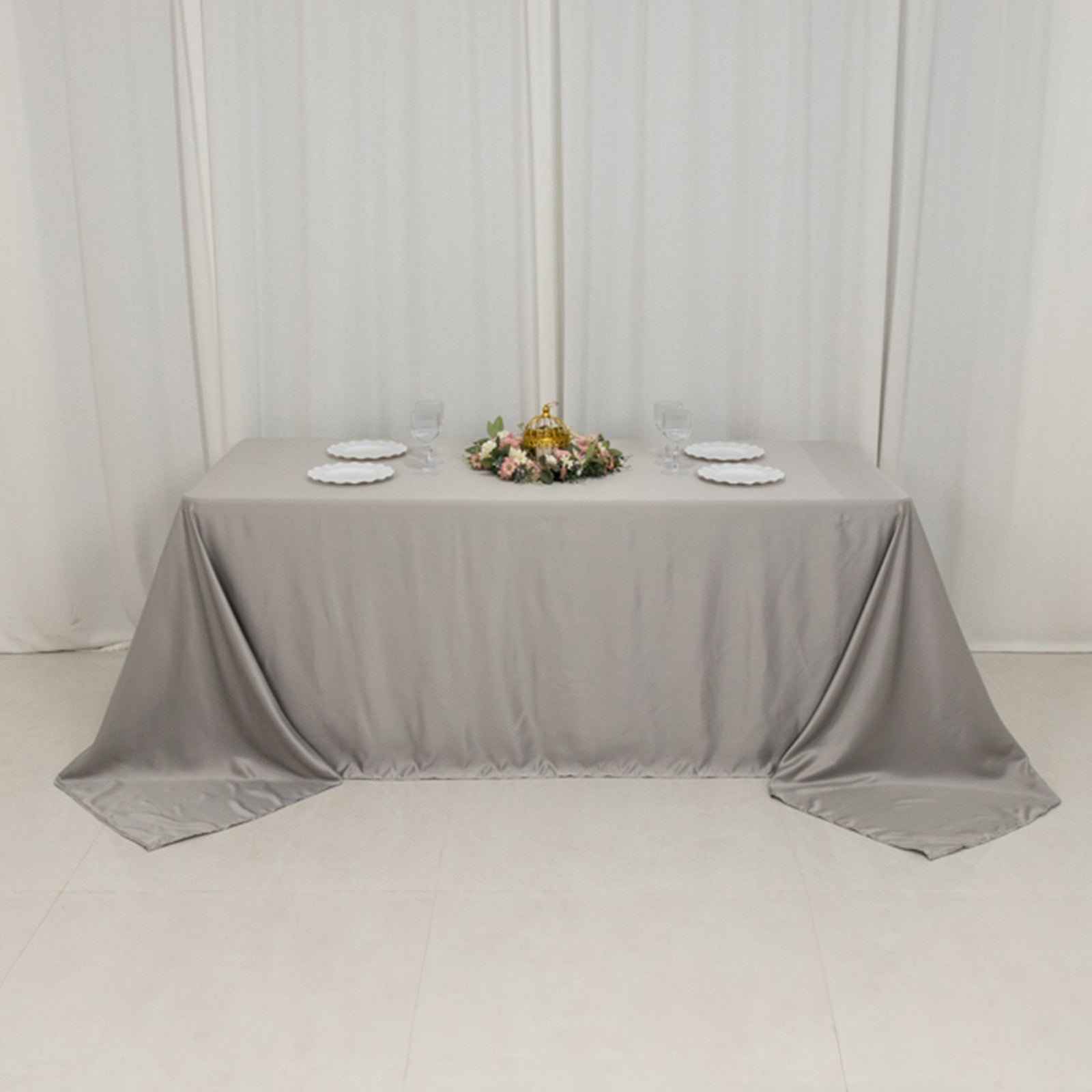 Lamour Satin 90x132 Rectangle Tablecloth Silver - Soft & Silk-Like Seamless Table Cover