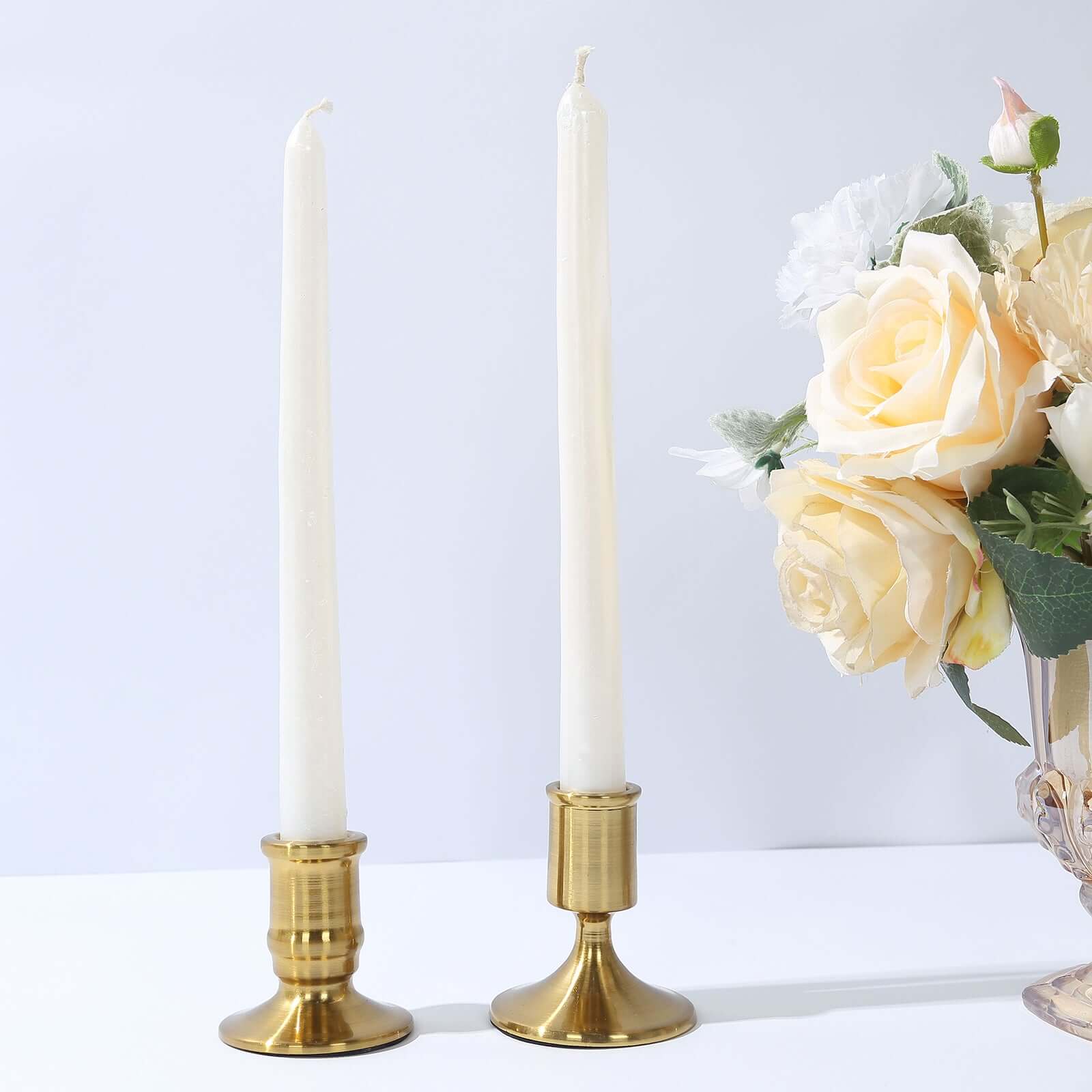 Set of 4 Metal Taper Candle Holders Vintage Gold with Sturdy Round Base - Traditional Pillar Candlestick Holders 2.5, 3