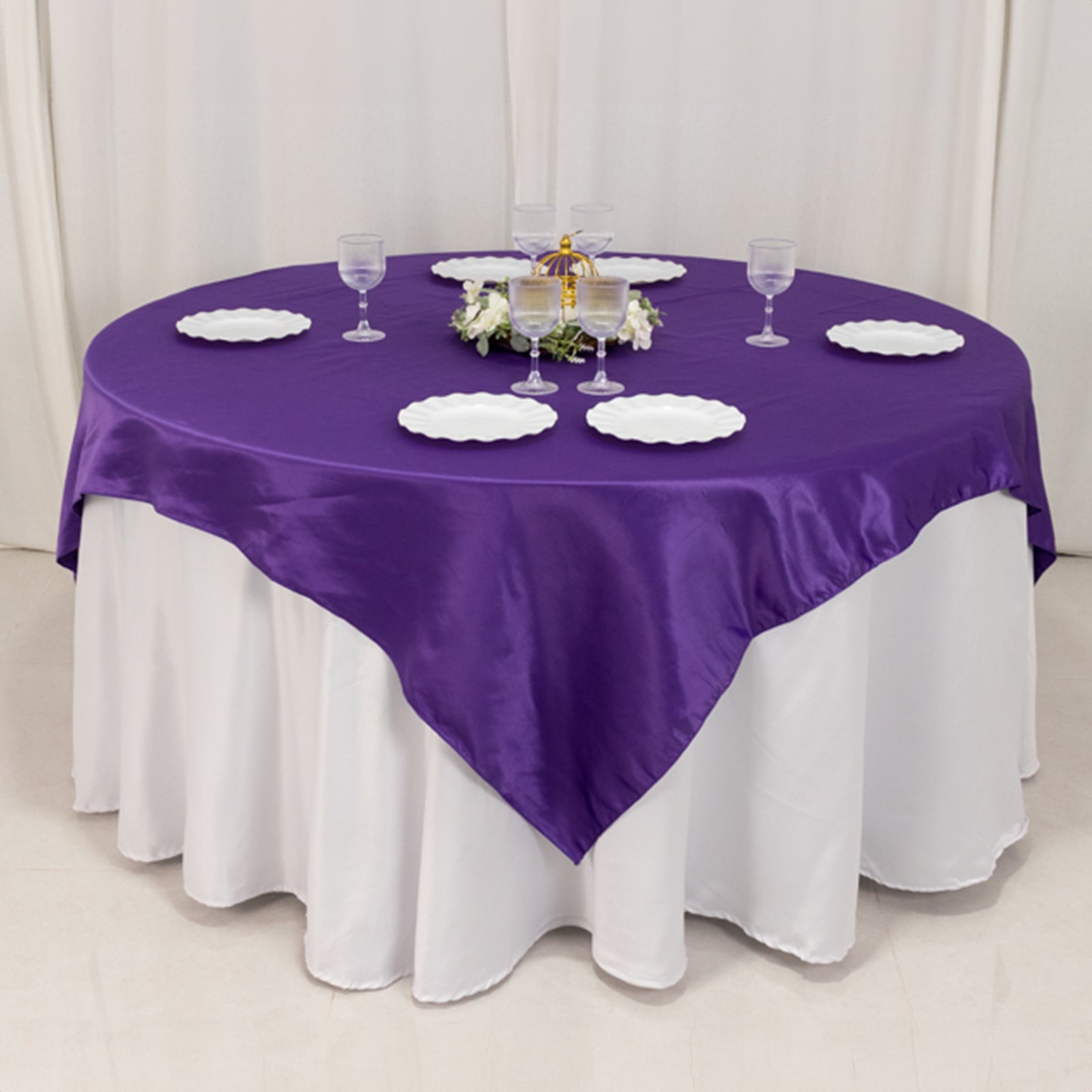 Lamour Satin 72x72 Table Overlay Square Tablecloth Purple - Smooth Finish Table Topper