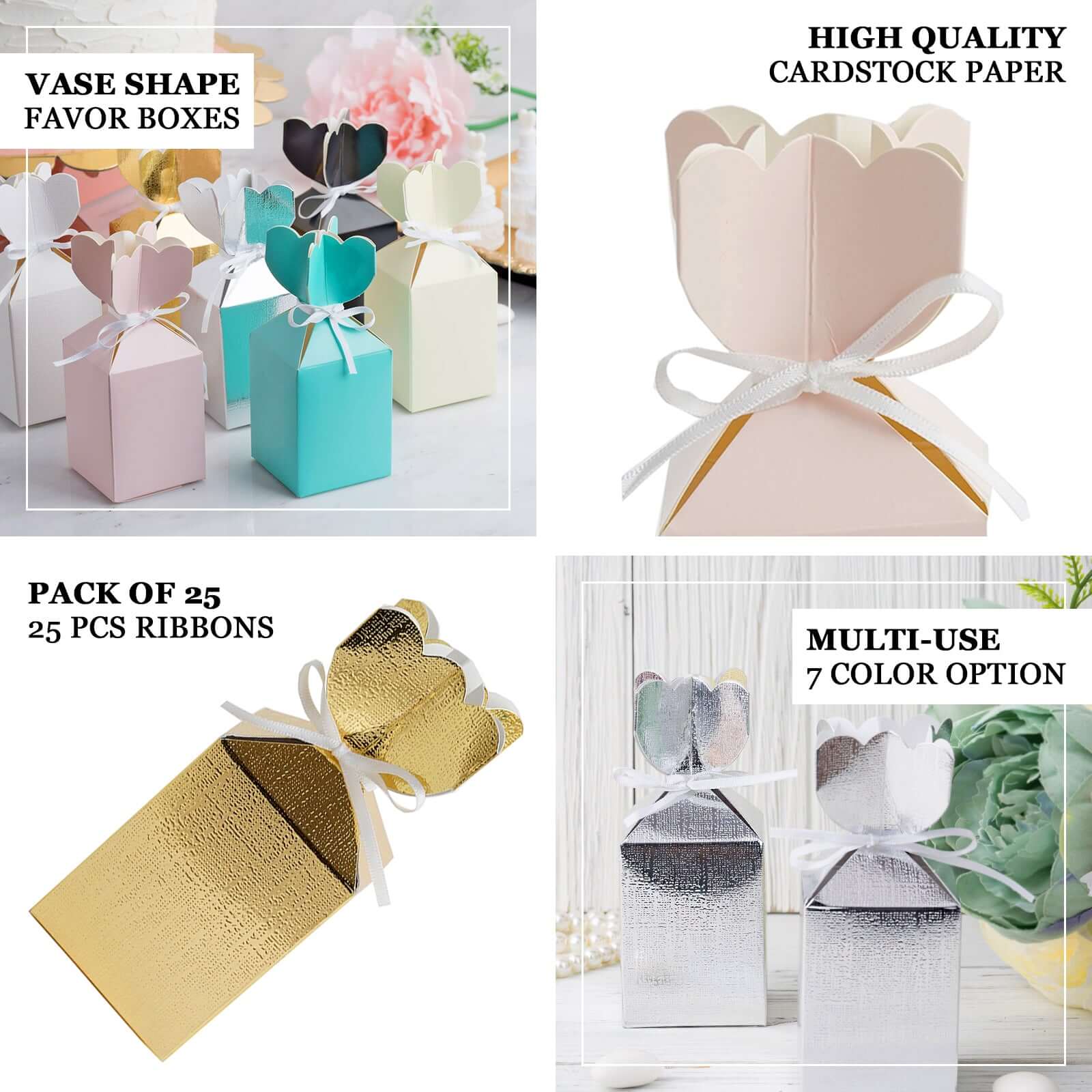 25 Pack Gold Floral Top Satin Ribbon Party Favor Candy Gift Boxes