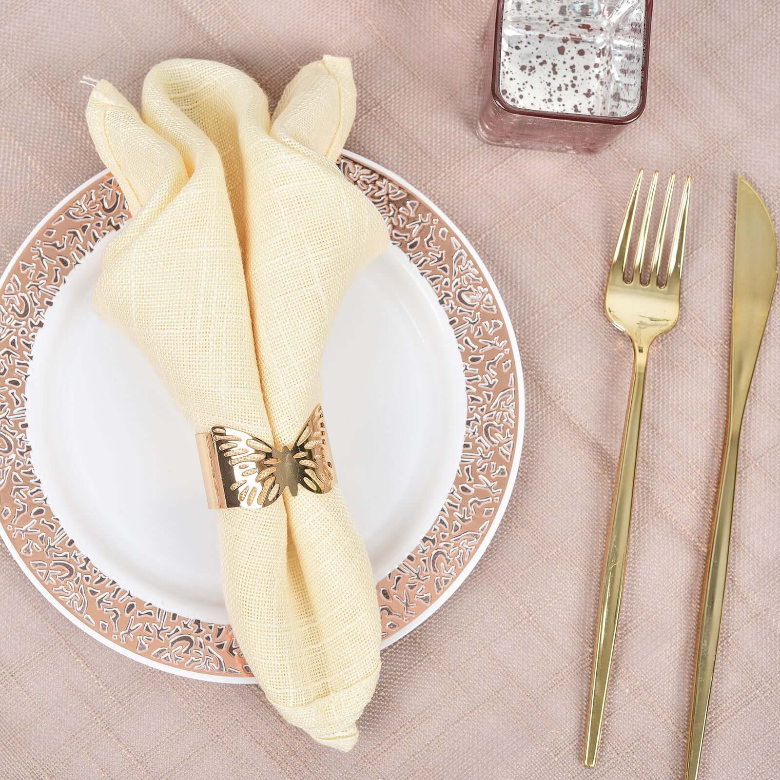 5 Pack Metallic Gold Laser Cut Butterfly Napkin Rings, Paper Napkin Holders