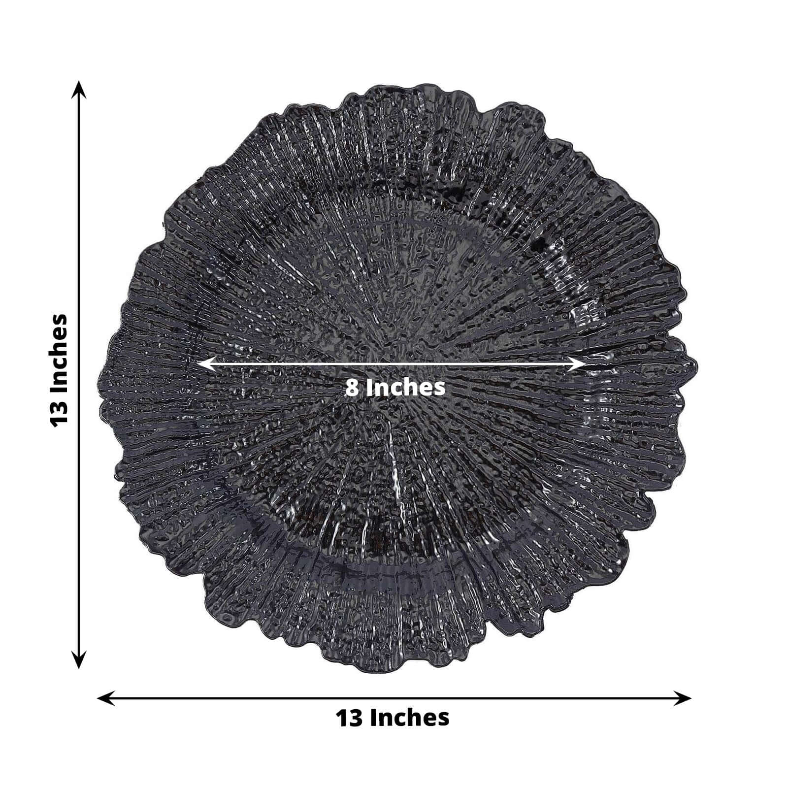 6-Pack Acrylic Plastic Round Charger Plates 13 in Black with Reef Design, Dinner Charger Tableware