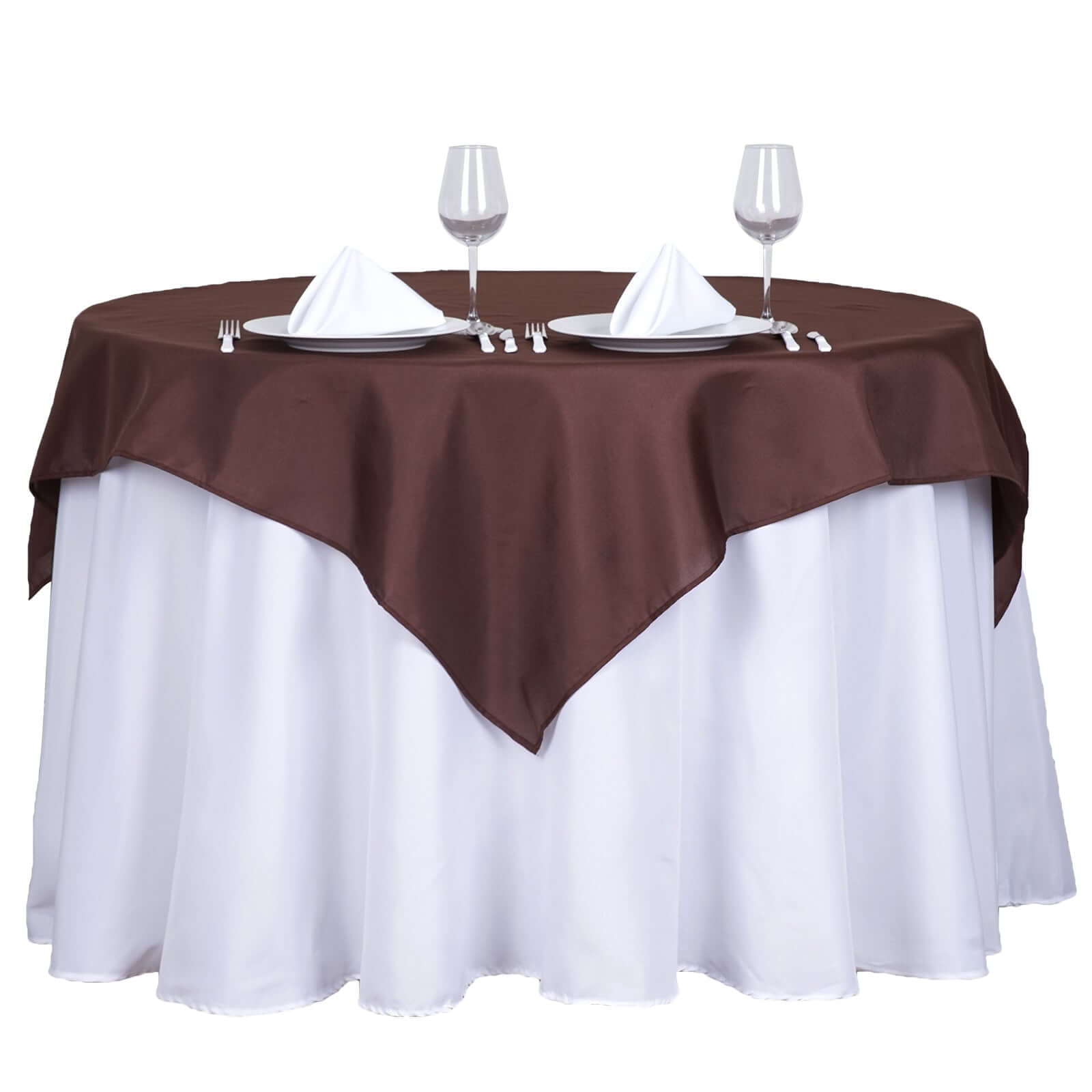 Polyester 54x54 Table Overlay Square Tablecloth Chocolate - Wrinkle-Resistant & Durable Table Cover