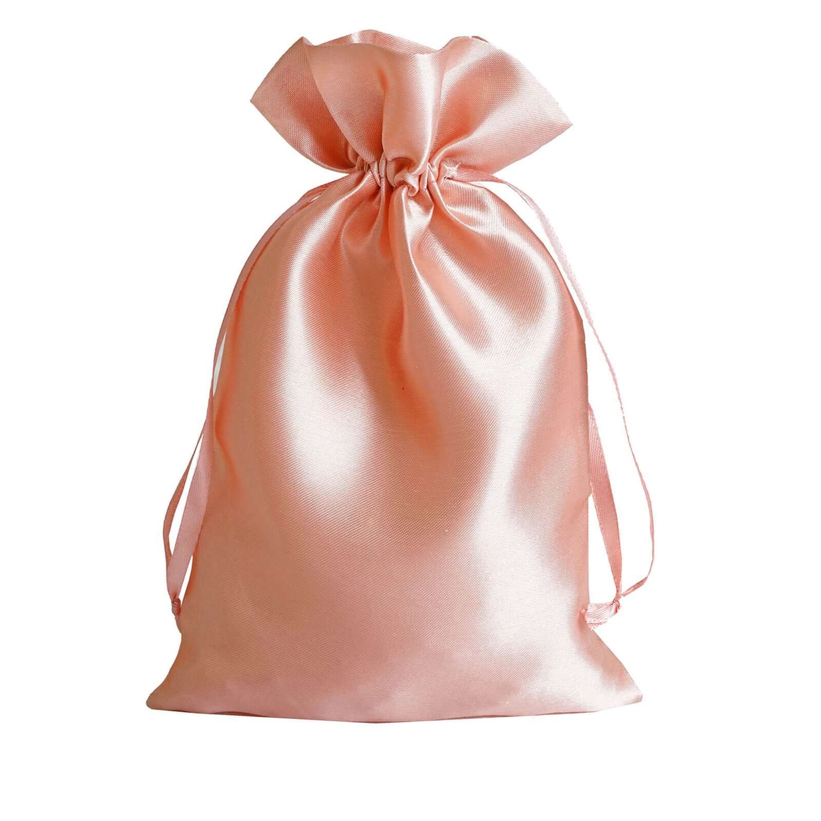 12 Pack 6x9 Dusty Rose Satin Wedding Party Favor Bags, Drawstring Pouch Gift Bags