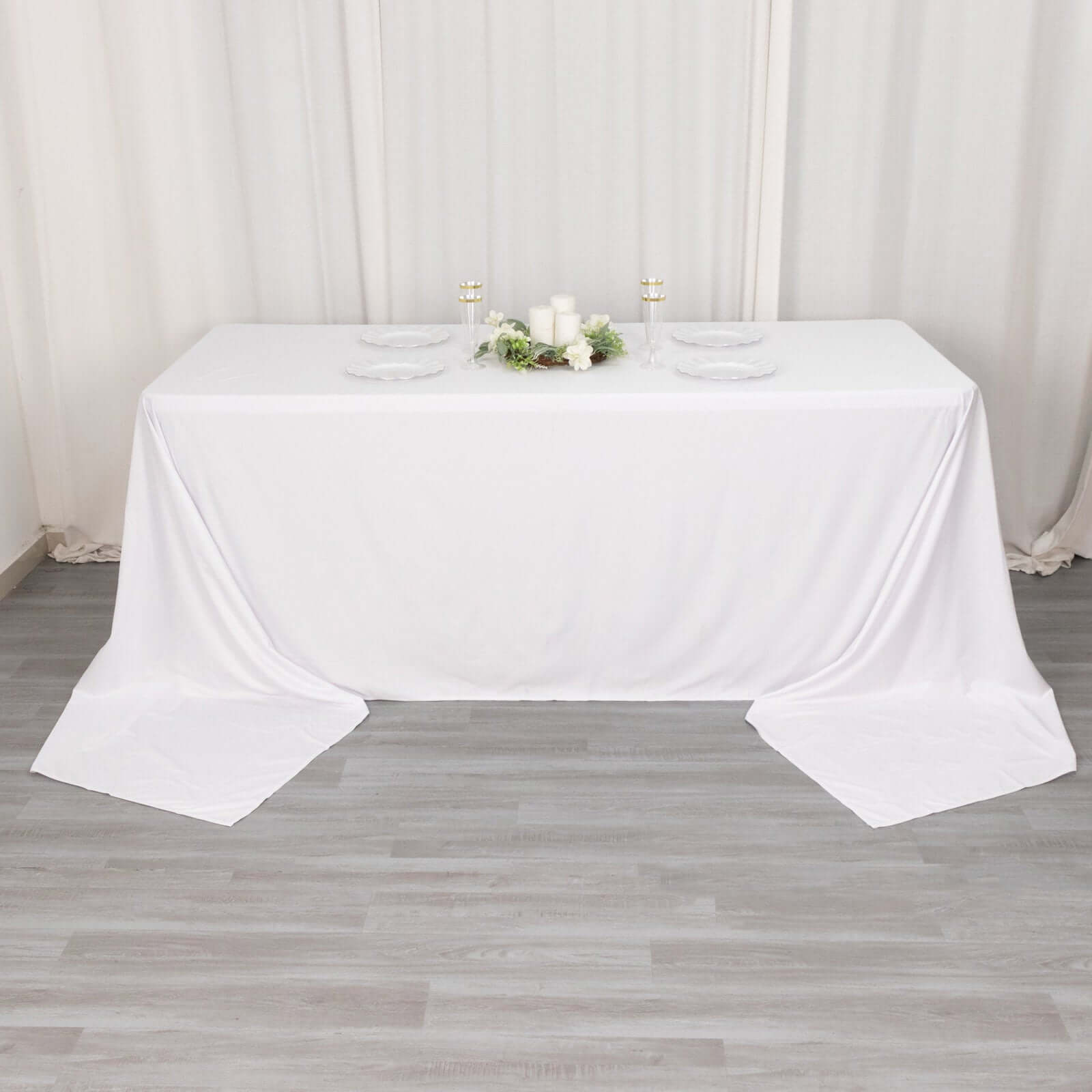 Premium Scuba Rectangular 90x156 Tablecloth White - Wrinkle Free, Stain Resistant & Seamless Table Cover for Weddings and Parties