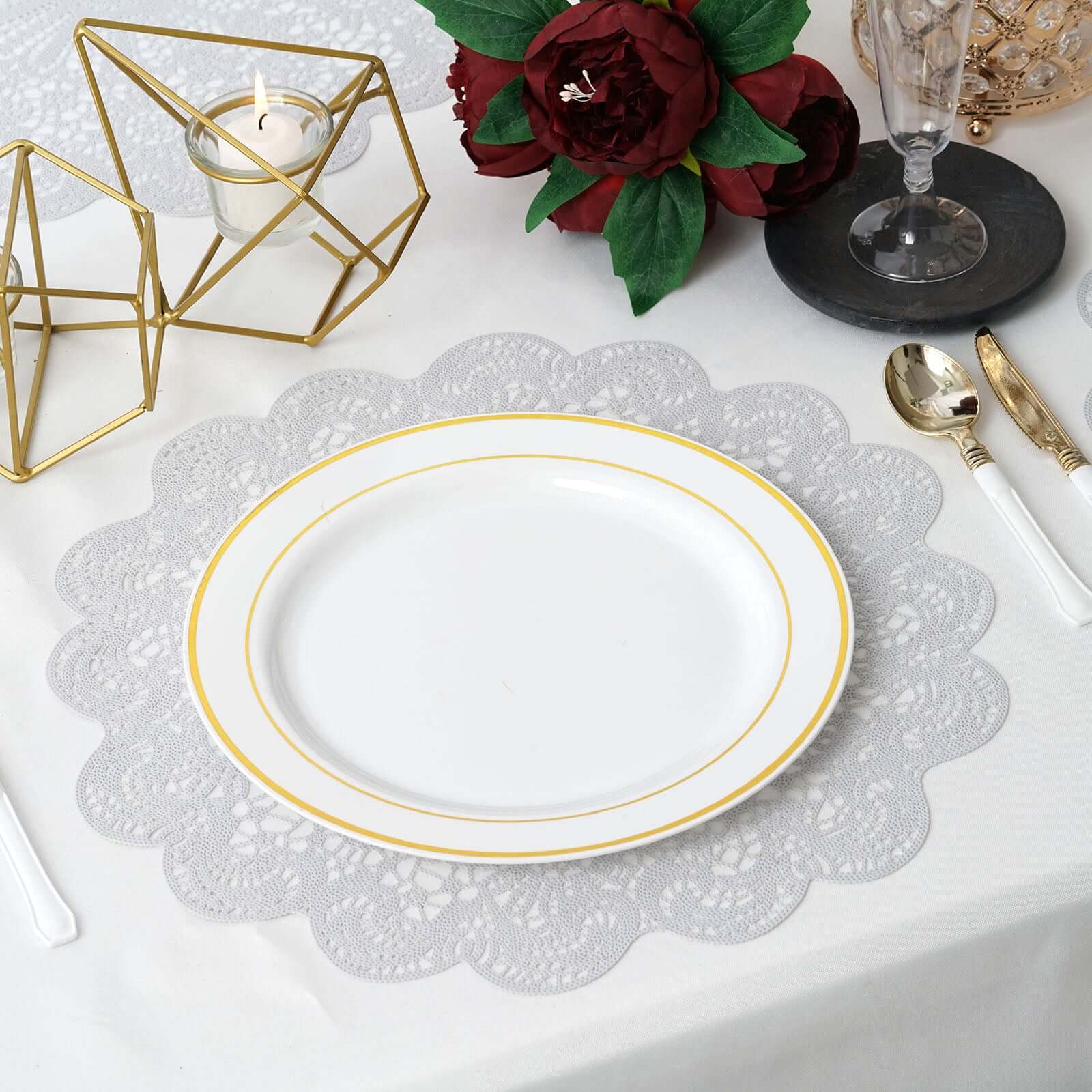 6-Pack Dining Table Mats Floral Lace Design White - Vinyl Non-Slip Surface with Vintage Appeal 15