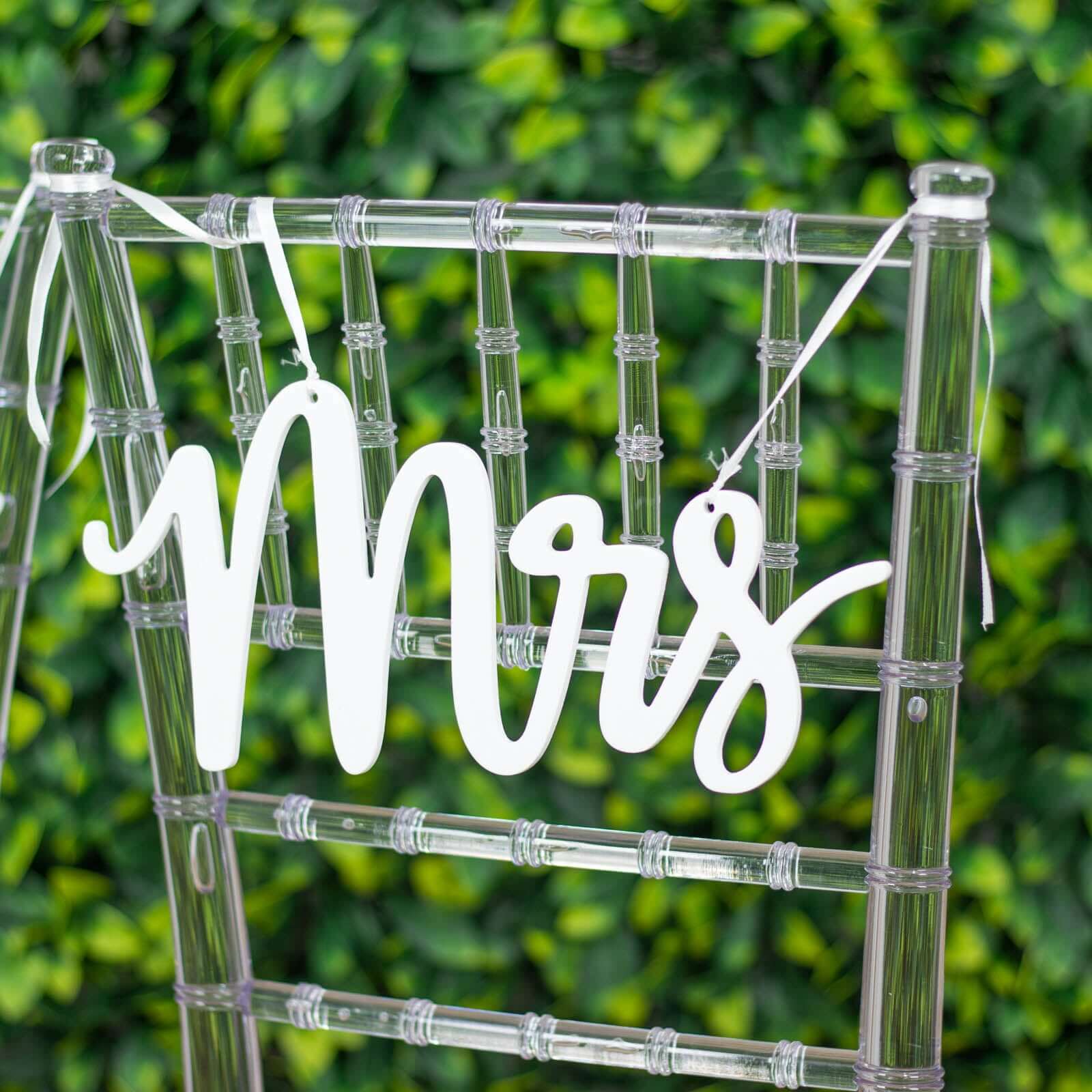 Set of 2 Wood Mr and Mrs Chair Signs White - Chic Calligraphy Wall Hanging Wedding Decor & Props 12x6