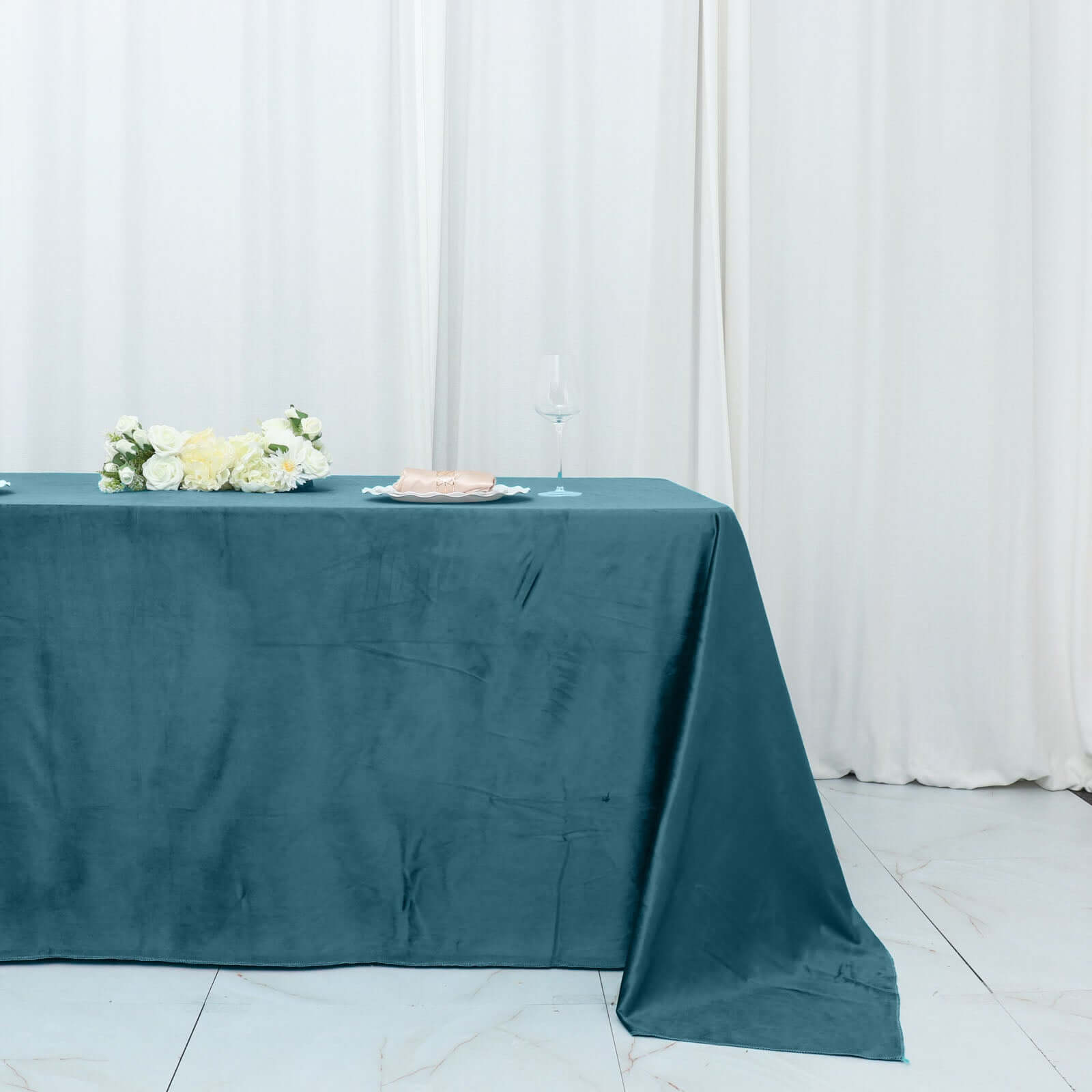 Premium Velvet 90x132 Rectangle Tablecloth Peacock Teal - Reusable Soft & Seamless Table Cover