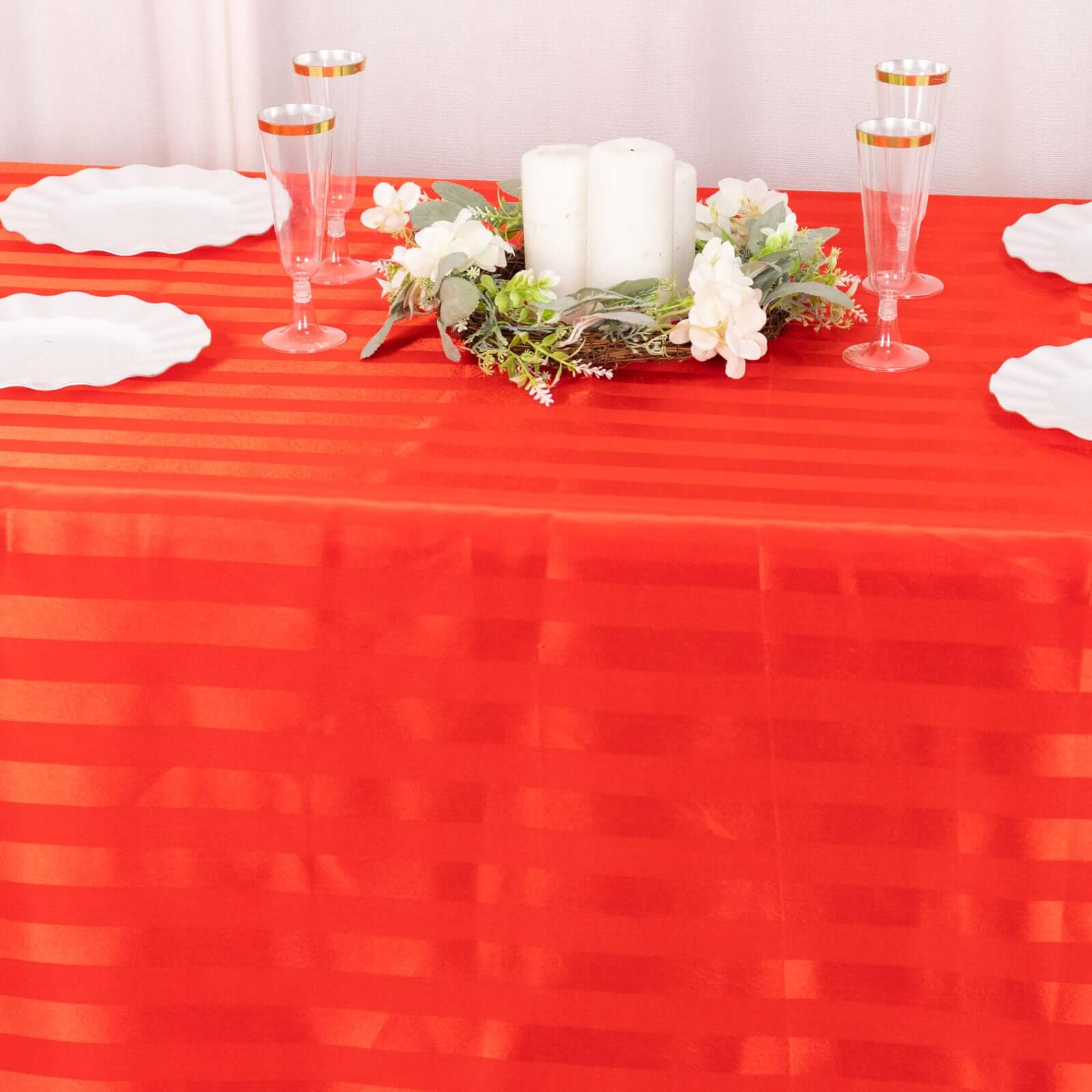 Satin Striped 90x132 Rectangular Tablecloth Red Satin Stripe - Seamless Silky Smooth Table Cover