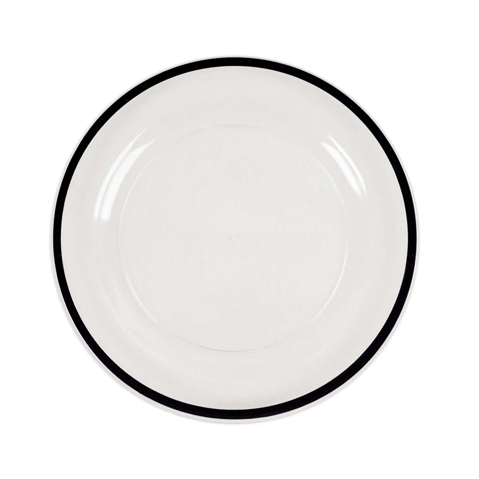 10-Pack Plastic 7 Round Appetizer Plates in Clear with Black Rim - Sleek Disposable Salad Plates for Banquets & Special Occasions