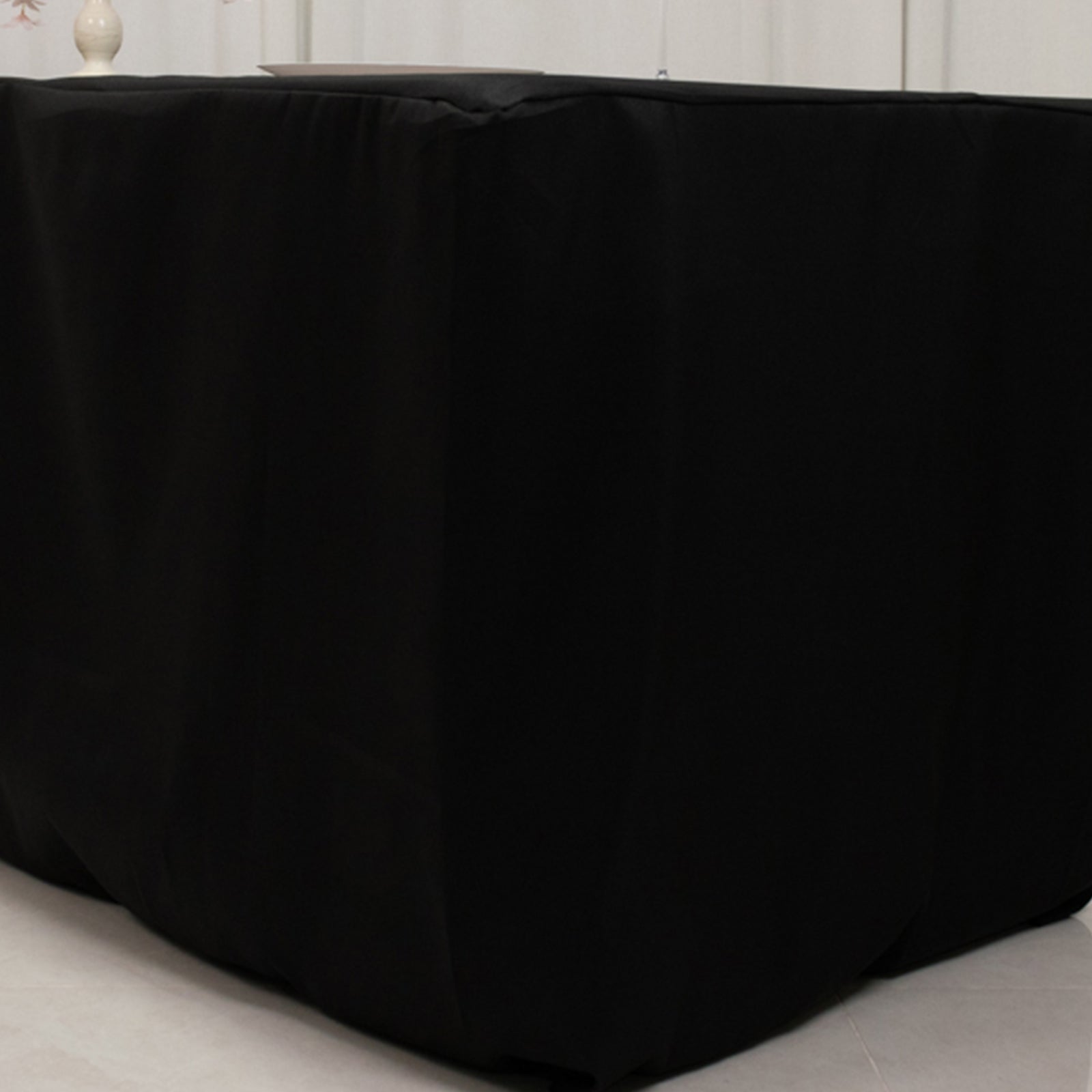 Fitted Polyester 96x24x30 Rectangle Tablecloth Black - Secure Fit for Unique Table Sizes