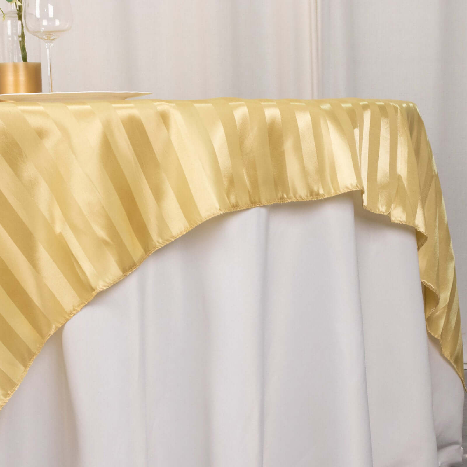 Satin 72x72 Table Overlay Square Tablecloth Champagne - Stripe Table Topper