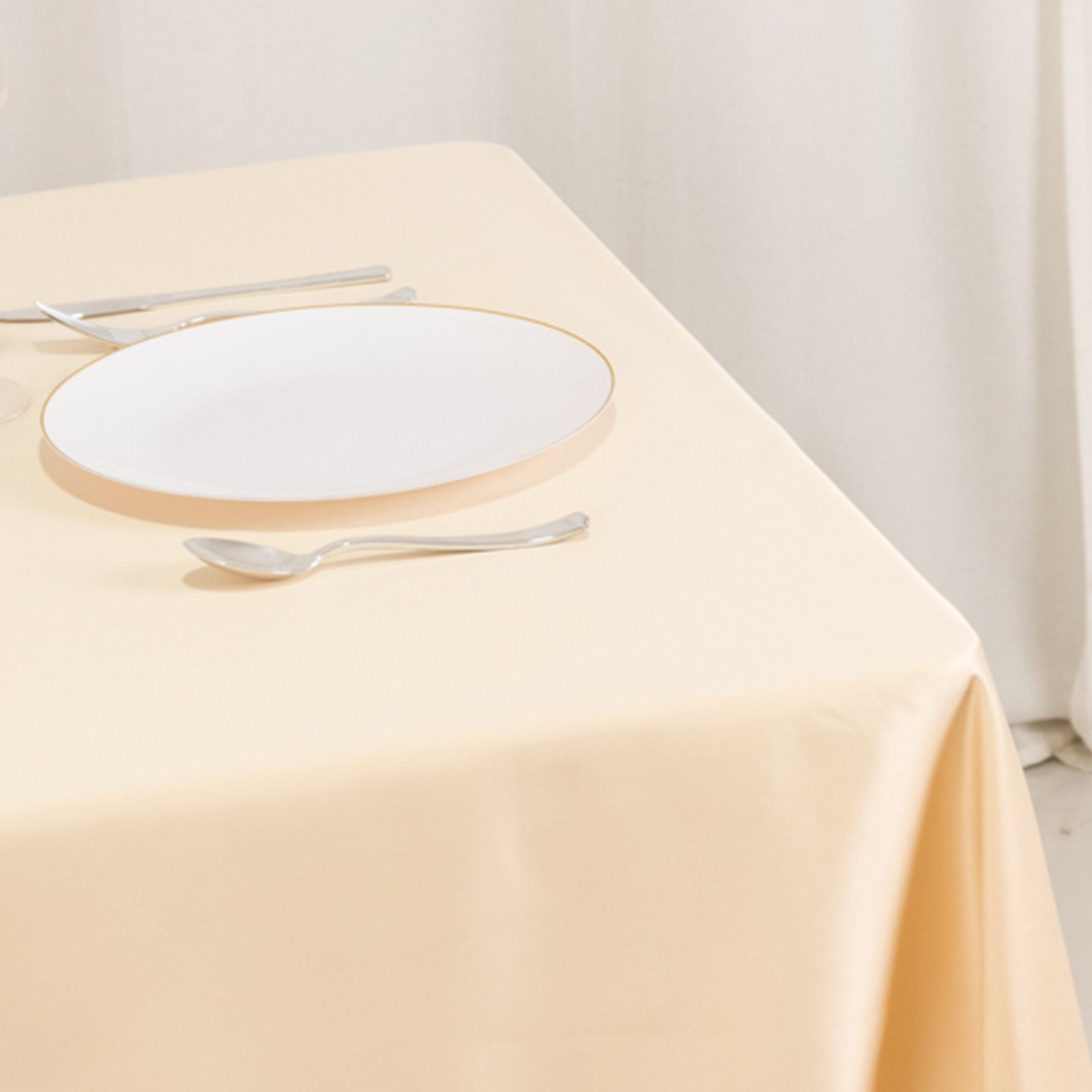 Lamour Satin 54x54 Table Overlay Square Tablecloth Beige - Durable & Silk-Like Table Cover