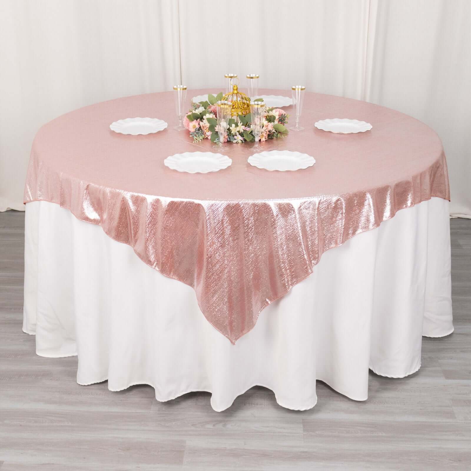 Polyester 72x72 Table Overlay Square Tablecloth Rose Gold - Sequin Dots Wrinkle-Free Table Cover